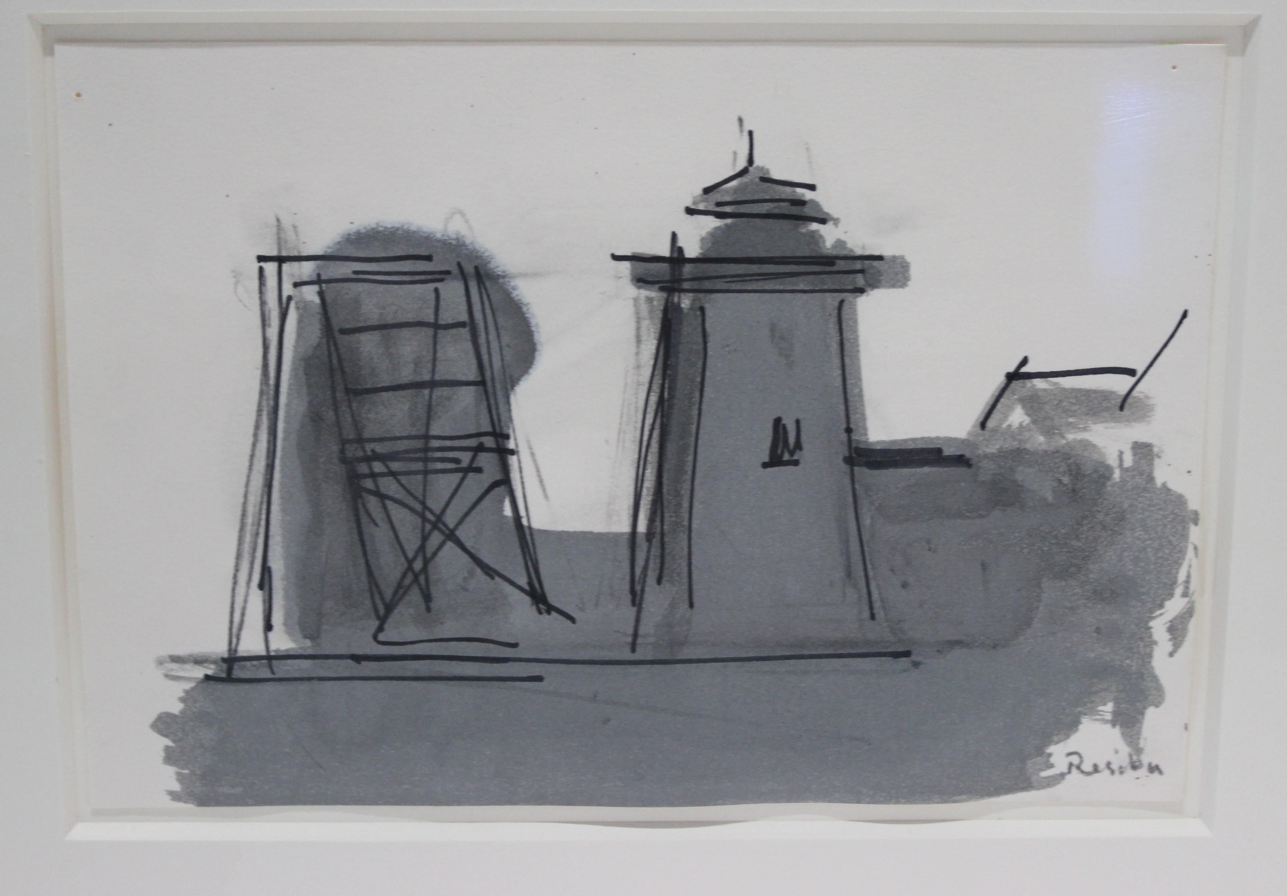 This stylish ink wash on paper is of the Provincetown Massachusetts 