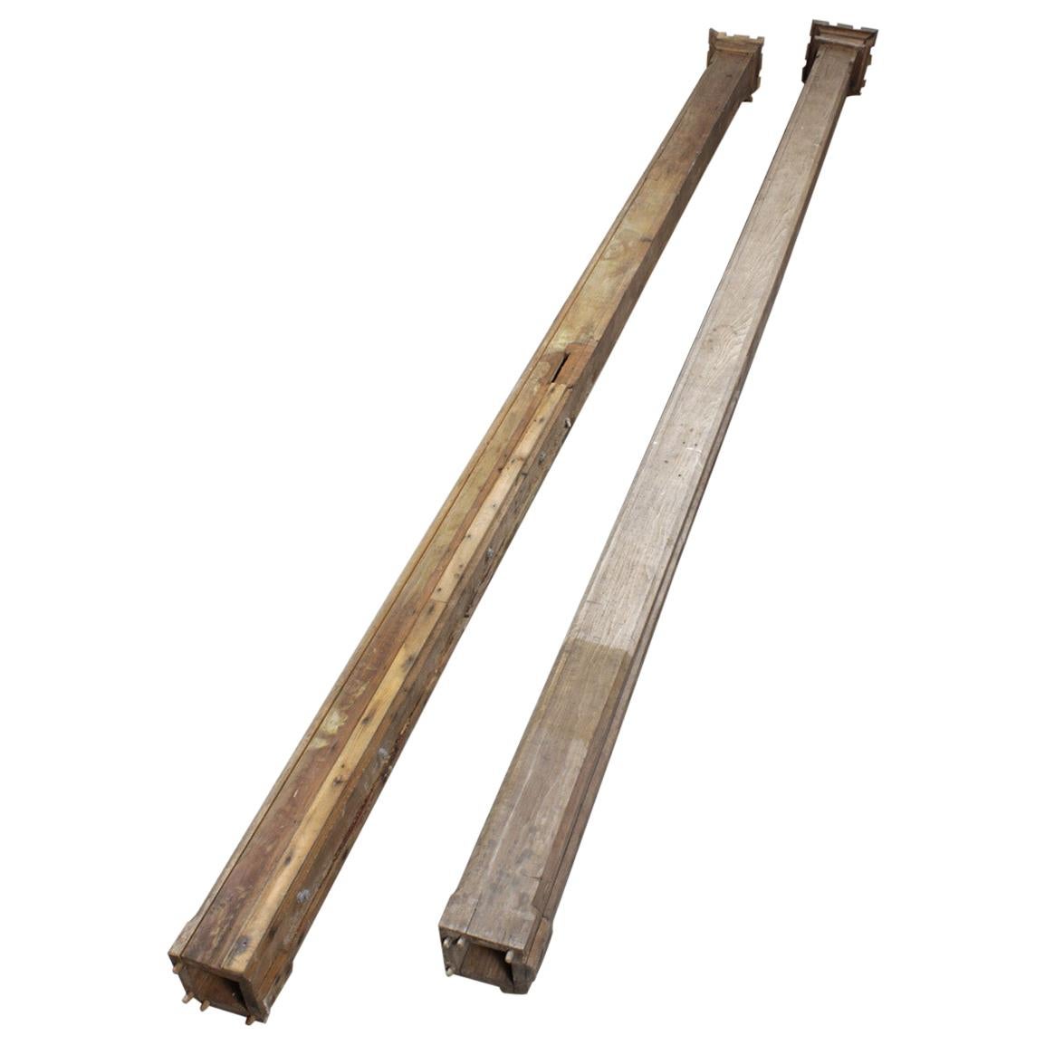 Old Hollow Square Wooden Pillars, 20th Century For Sale