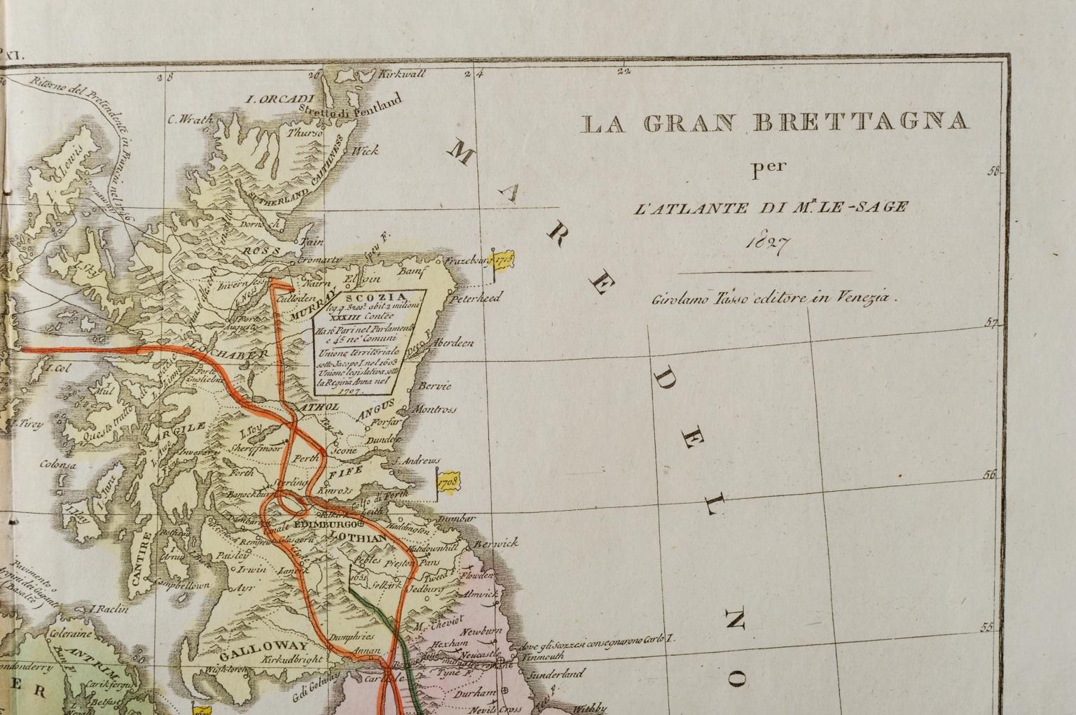 Old Horizontal Map of England In Good Condition For Sale In Alessandria, Piemonte