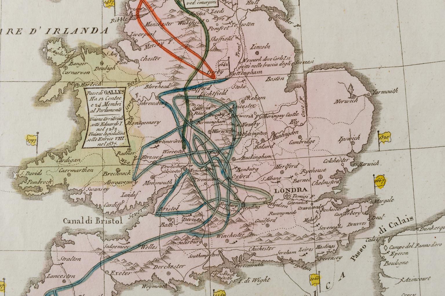 Old Horizontal Map of England (Papier) im Angebot