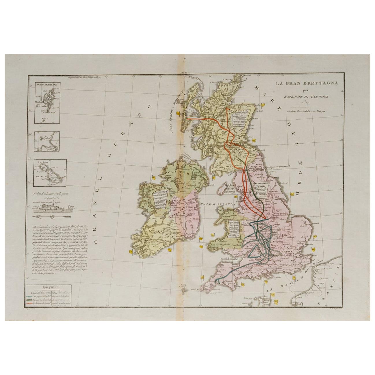 Old Horizontal Map of England For Sale