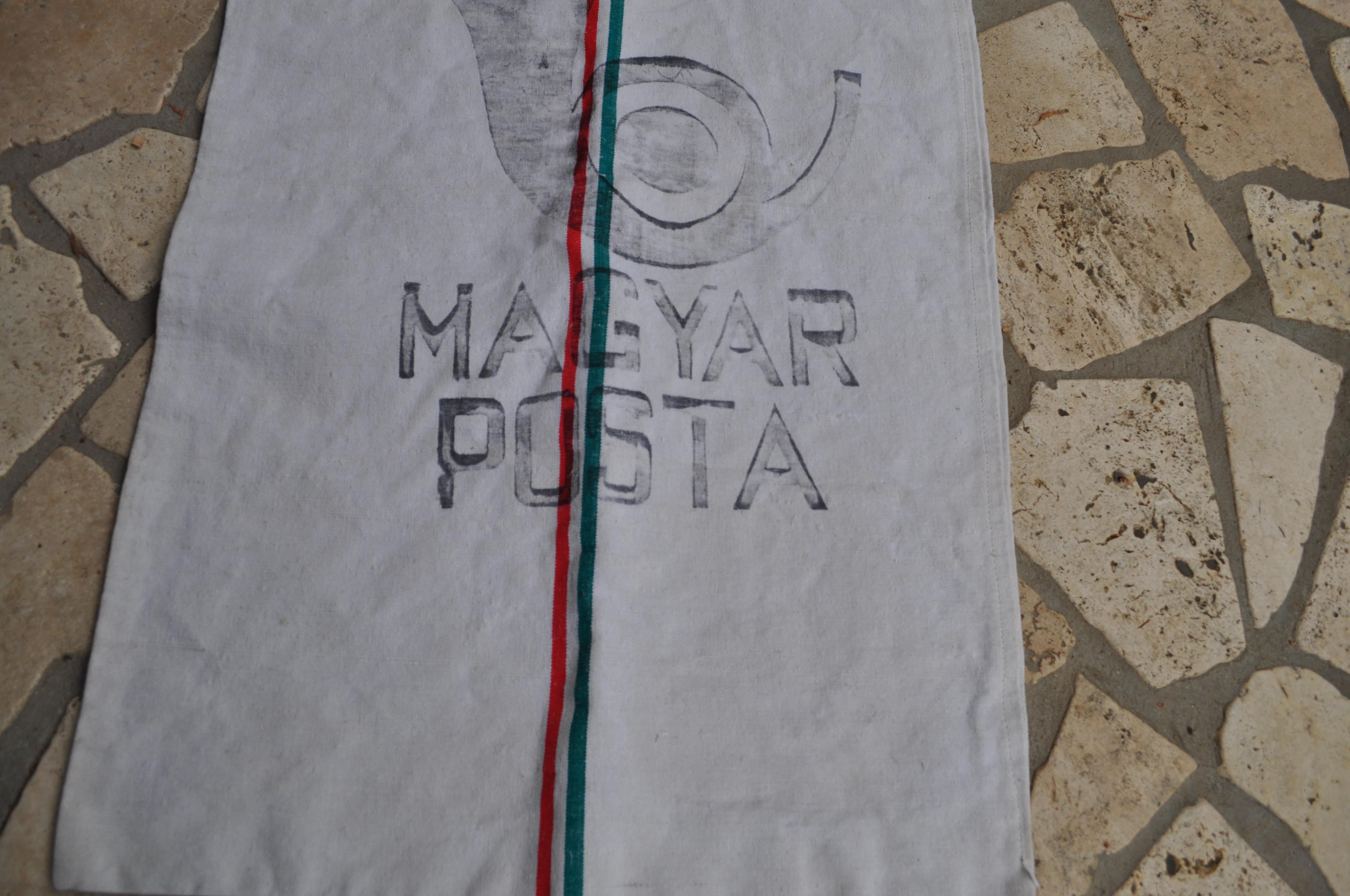 Mid-Century Modern Old Hungarian Mail Linen Sack Hungarian Post Inscriptions For Sale