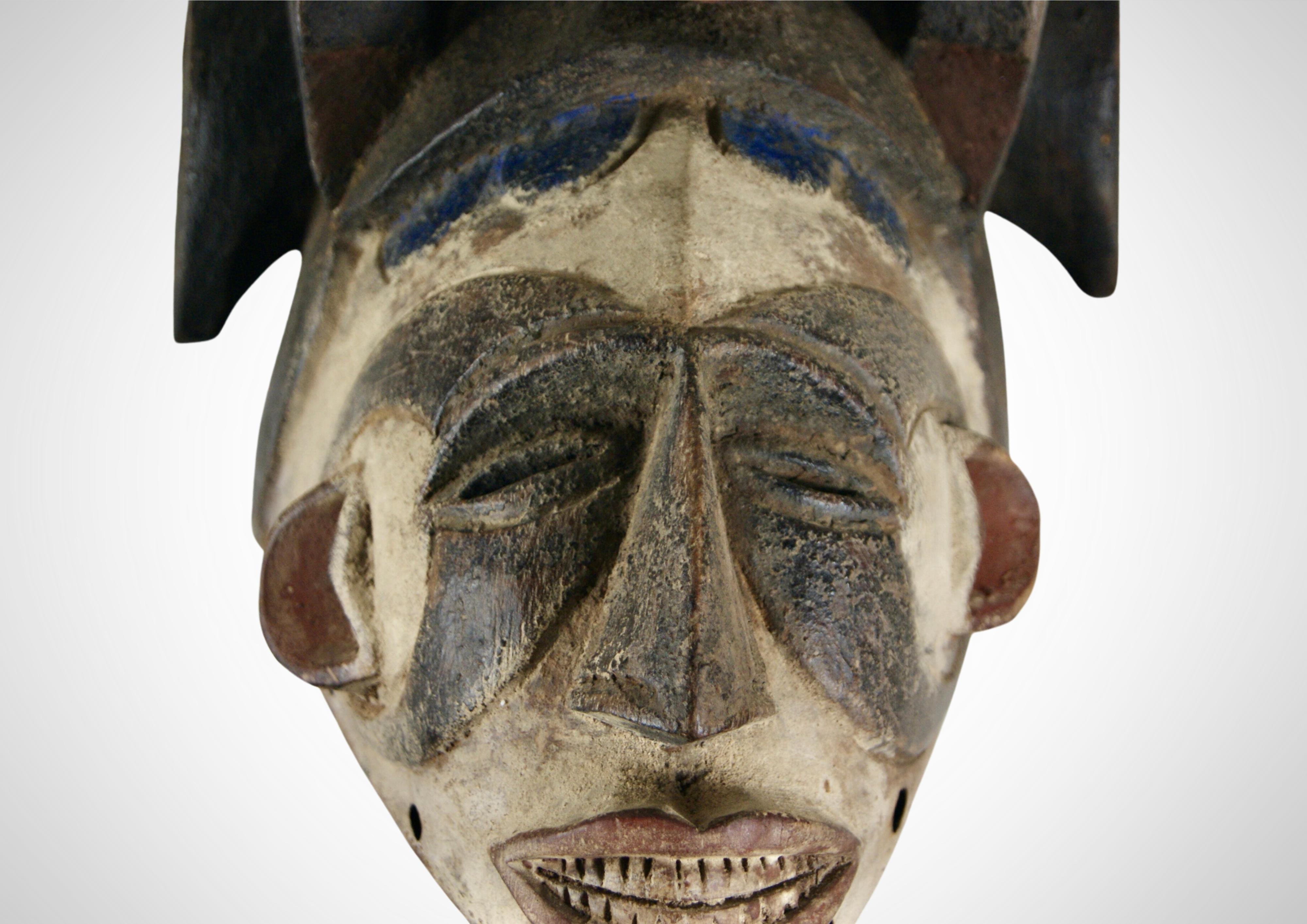 Wood Old Igbo Helmet Mask, Agbogho Mmuo Masquerade For Sale