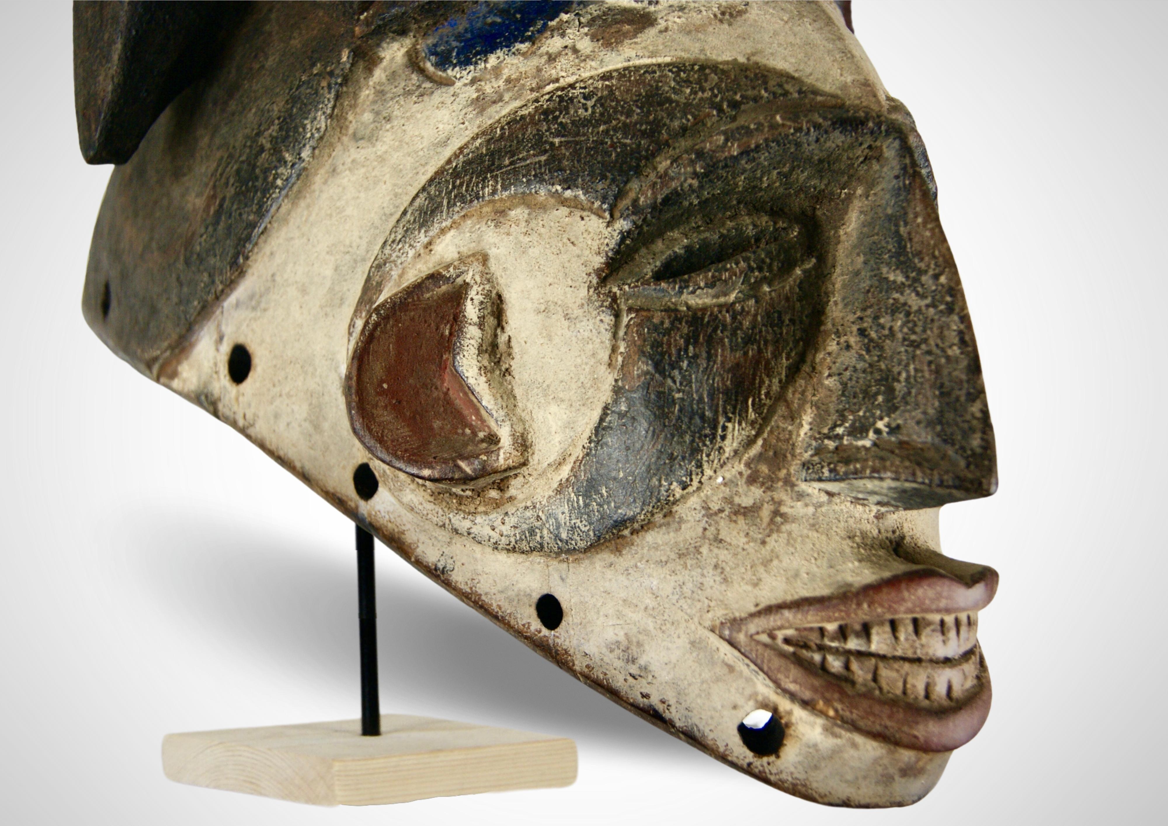 Hand-Carved Old Igbo Helmet Mask, Agbogho Mmuo Masquerade For Sale