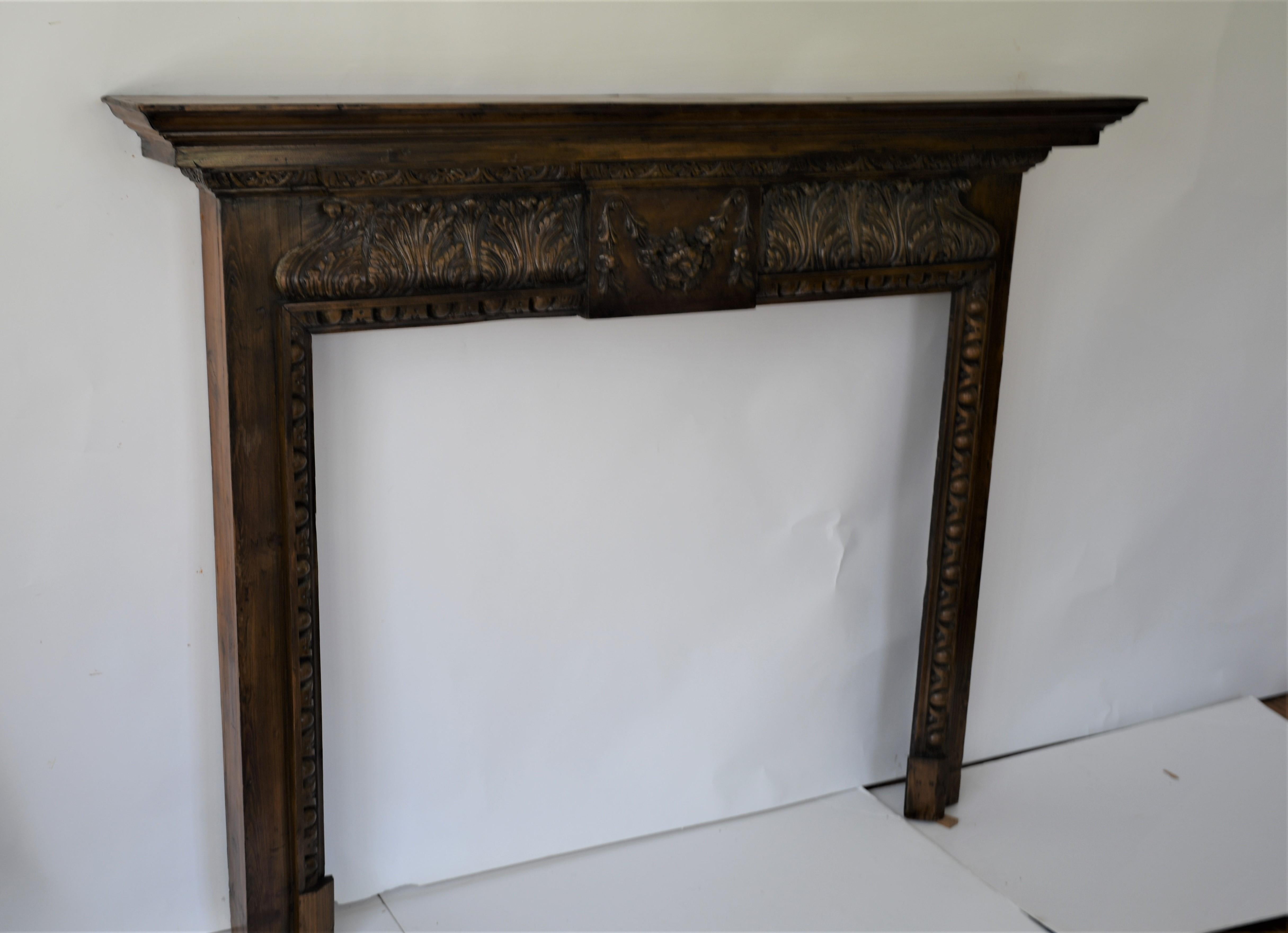 Old Impressive Generously Carved Pine Fire Surround / Mantle from England For Sale 5
