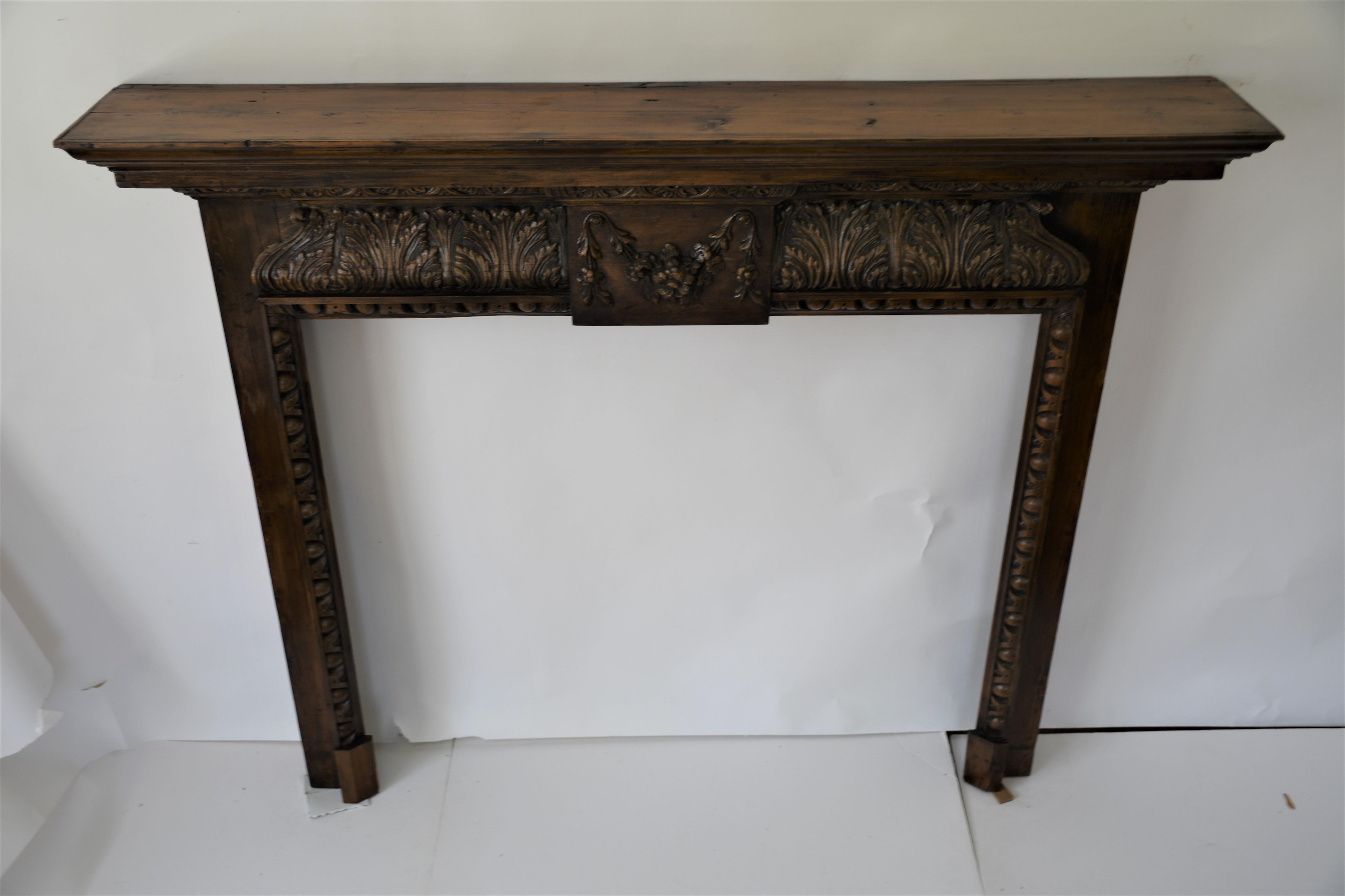 Old Impressive Generously Carved Pine Fire Surround / Mantle from England For Sale 6