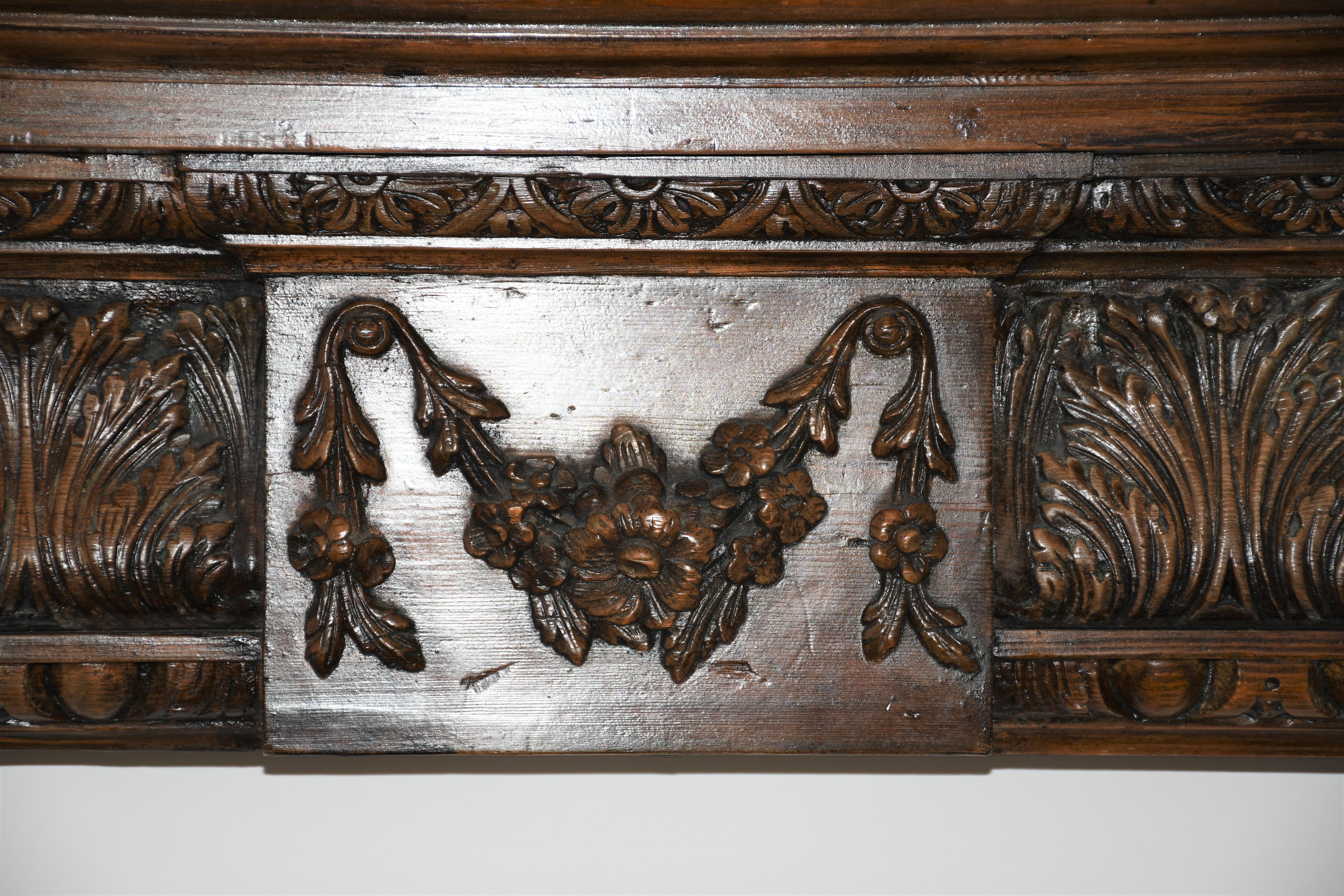 20th Century Old Impressive Generously Carved Pine Fire Surround / Mantle from England For Sale