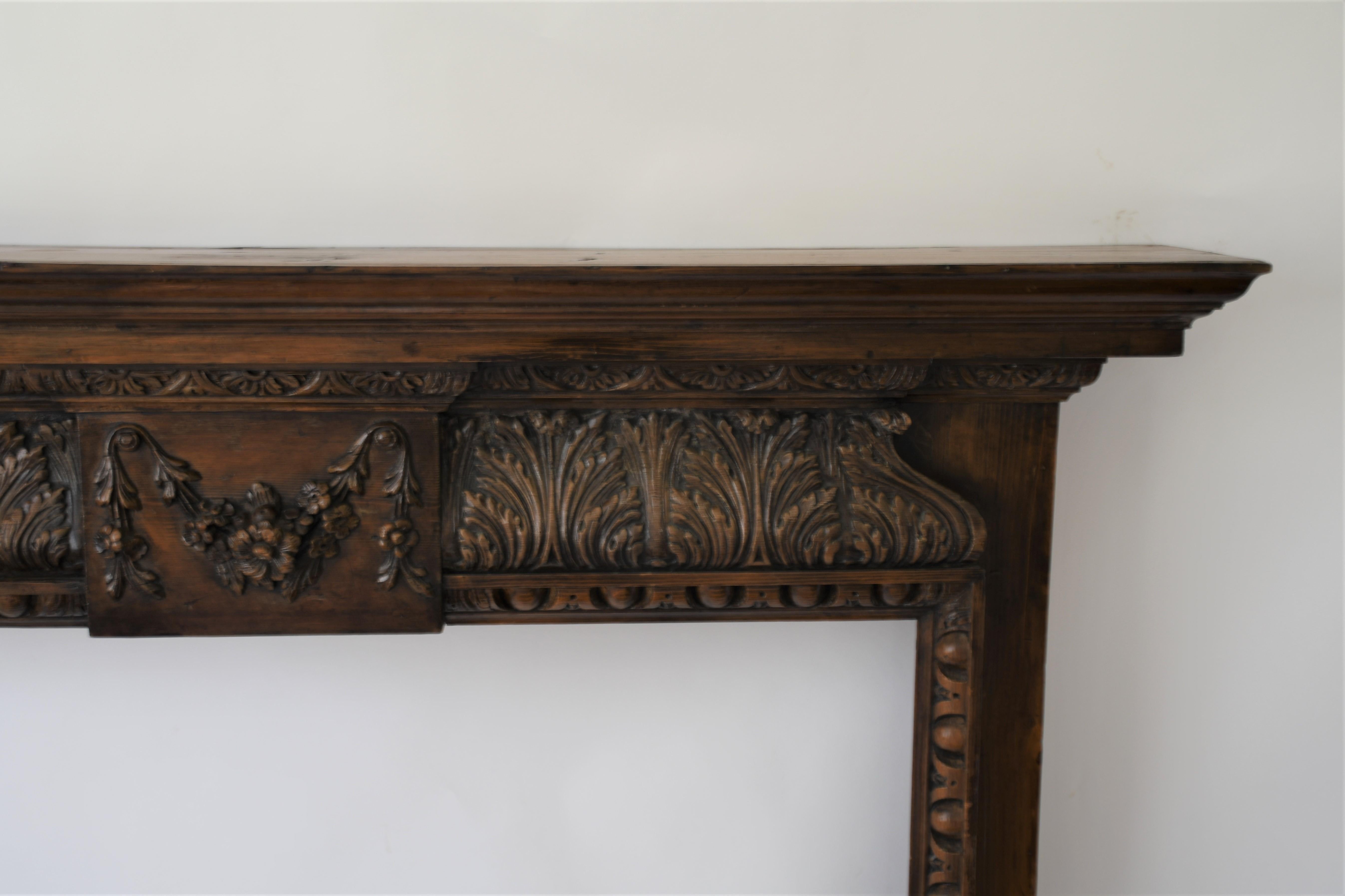 Old Impressive Generously Carved Pine Fire Surround / Mantle from England For Sale 2