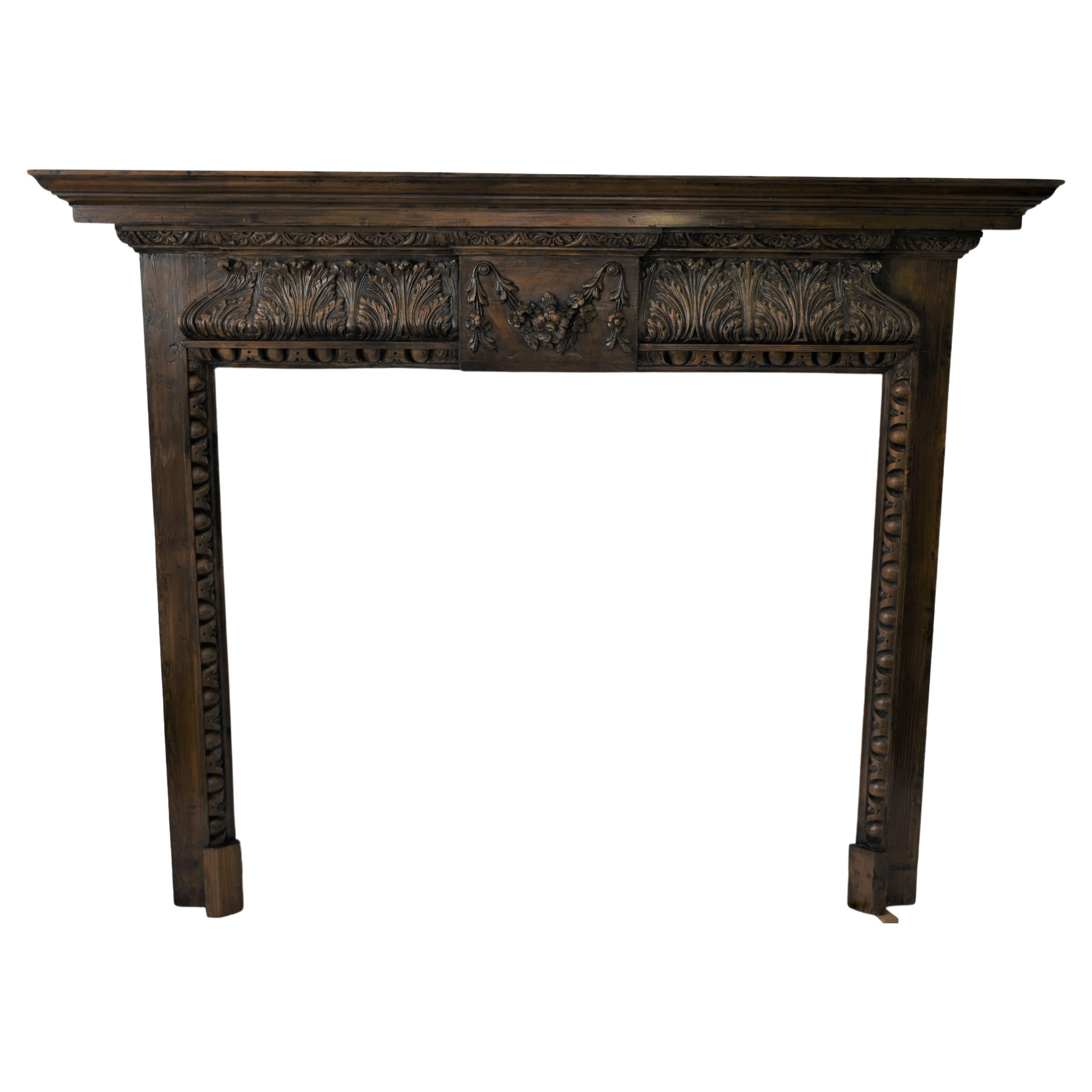 Old Impressive Generously Carved Pine Fire Surround / Mantle from England For Sale