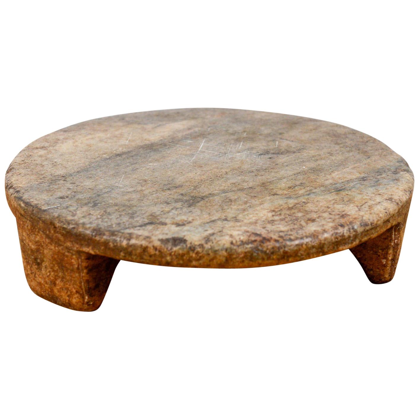Old Indian Carved Stone Chapati Plate Trivet, 20th Century For Sale