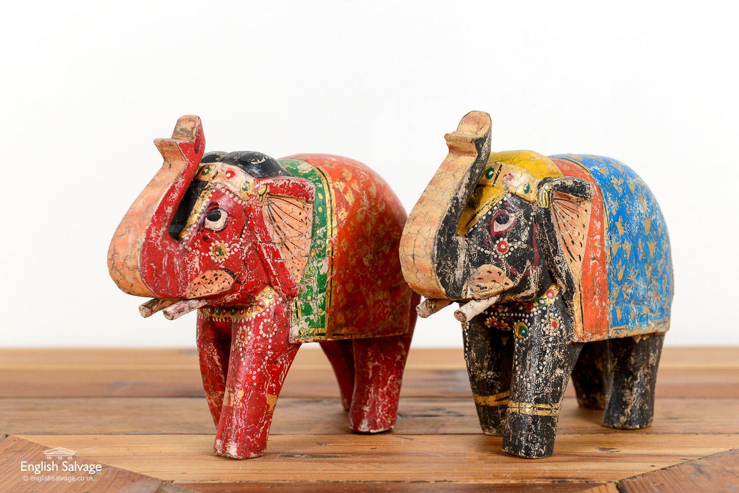 Old Indian Hand Painted Elephants, 20th Century In Good Condition For Sale In London, GB