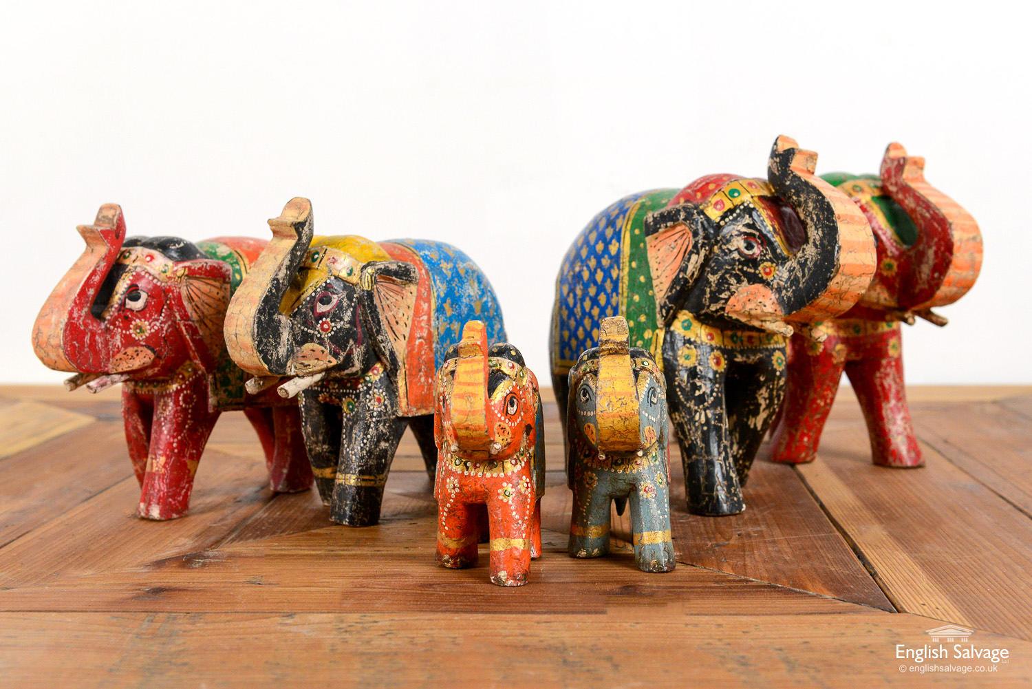 Old Indian Hand Painted Elephants, 20th Century For Sale 1
