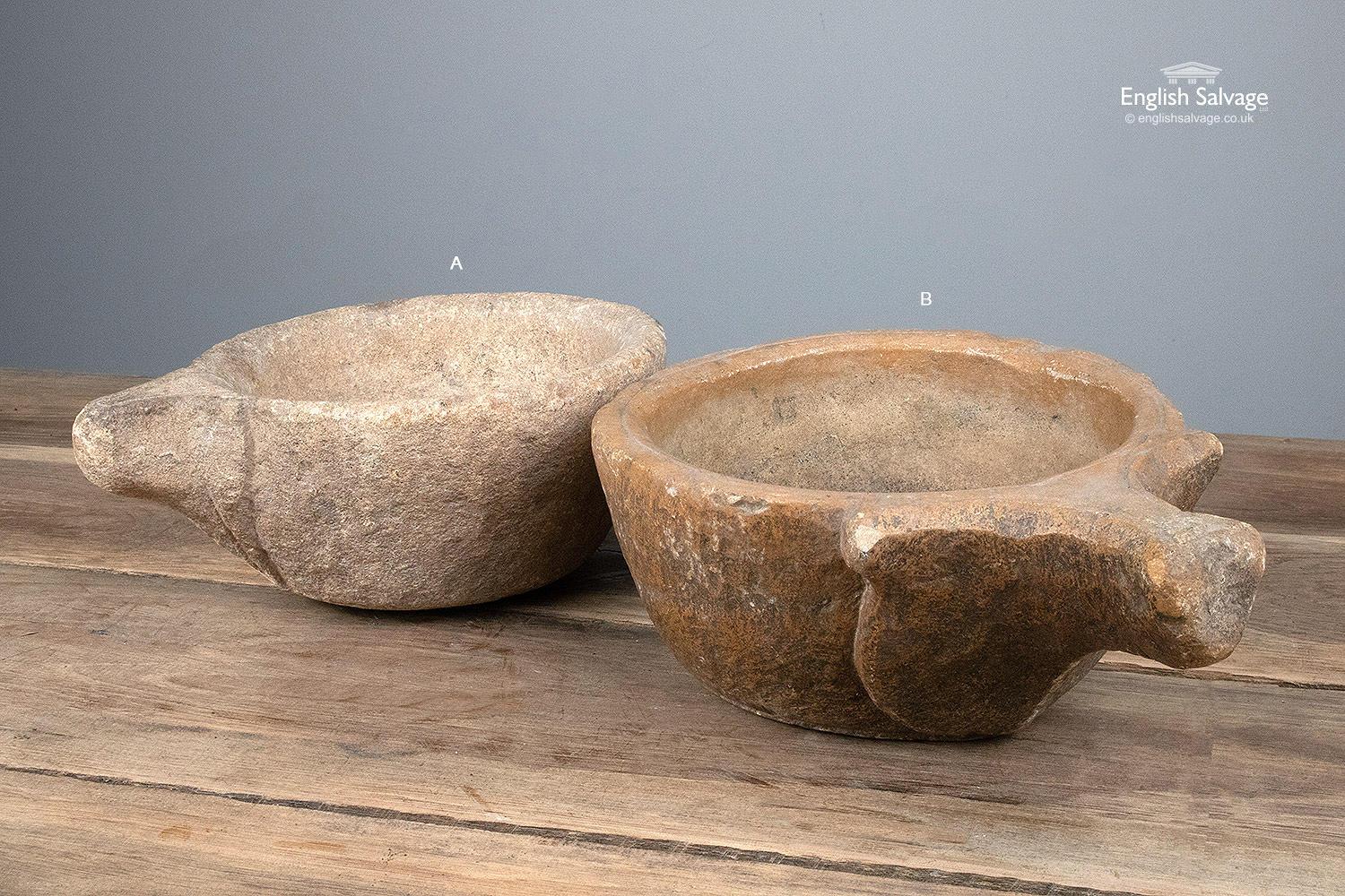 Old Indian Stone Kharal / Mortar Bowls, 20th Century In Good Condition For Sale In London, GB