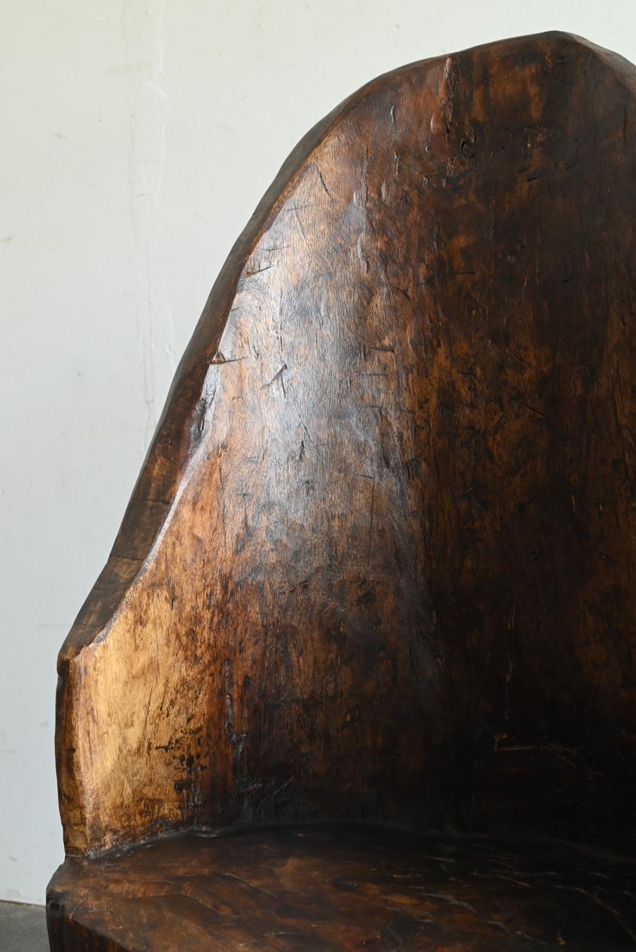 Old Indian wooden low chairA/20th century/Chair made from a single piece of wood For Sale 4