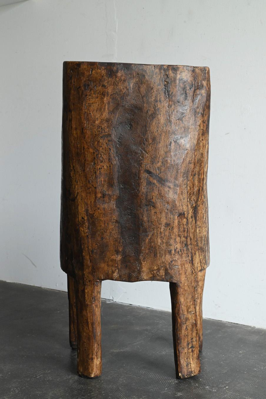 Old Indian wooden low chairB/20th century/Chair made from a single piece of wood For Sale 5