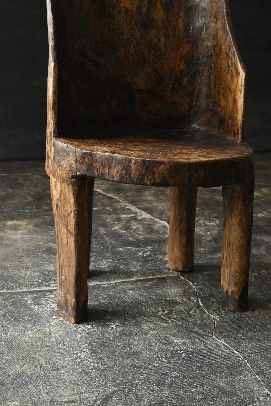Hand-Carved Old Indian wooden low chairB/20th century/Chair made from a single piece of wood For Sale