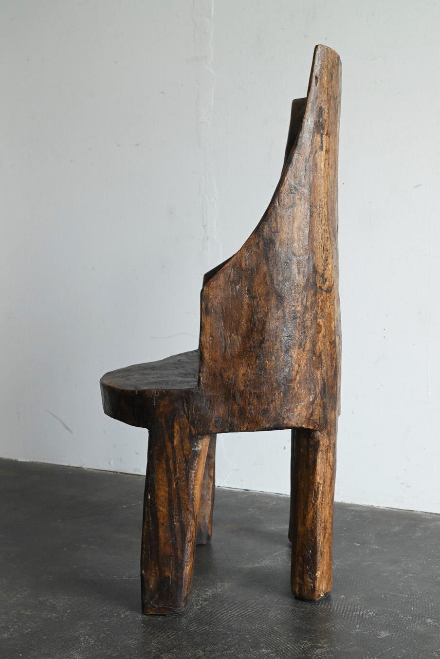 Old Indian wooden low chairB/20th century/Chair made from a single piece of wood For Sale 2