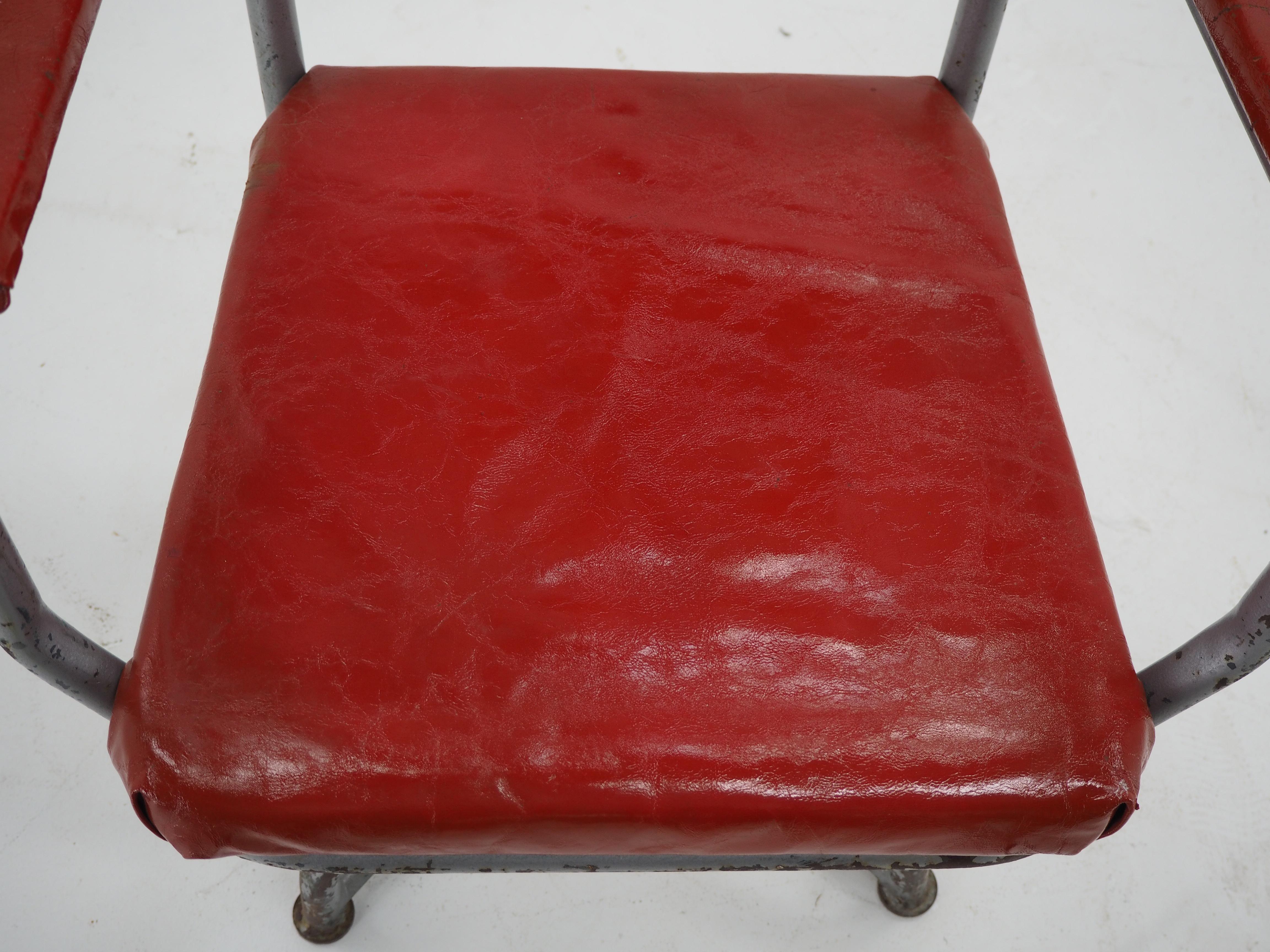 Steel Old Industrial Metal Swivel Adjustable Leather Armchair/Chair 