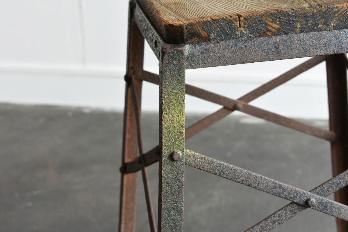 20th Century Old Iron Stool Used in a Japanese Factory / Wabi-Sabi Chair / 1930-1980