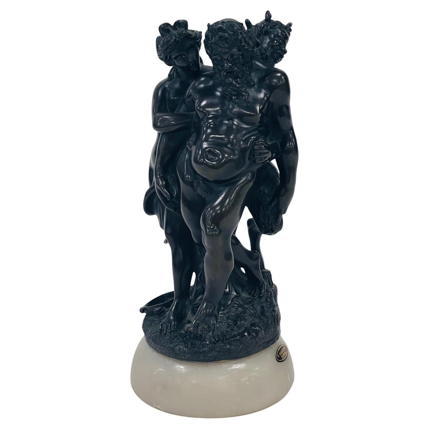 Old italian bronze by Bacus supported for Ninfa and Faun circa 1885. For Sale