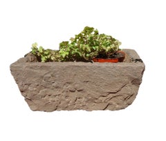 Old Italian Carved Stone Trough with Rectangular Tapered Basin and Aged Patina