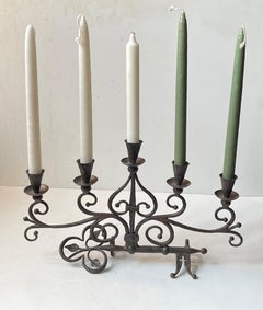 Old Italian Hand-Forged Wrought Iron Church 'Key' Candelabra w. 5 arms