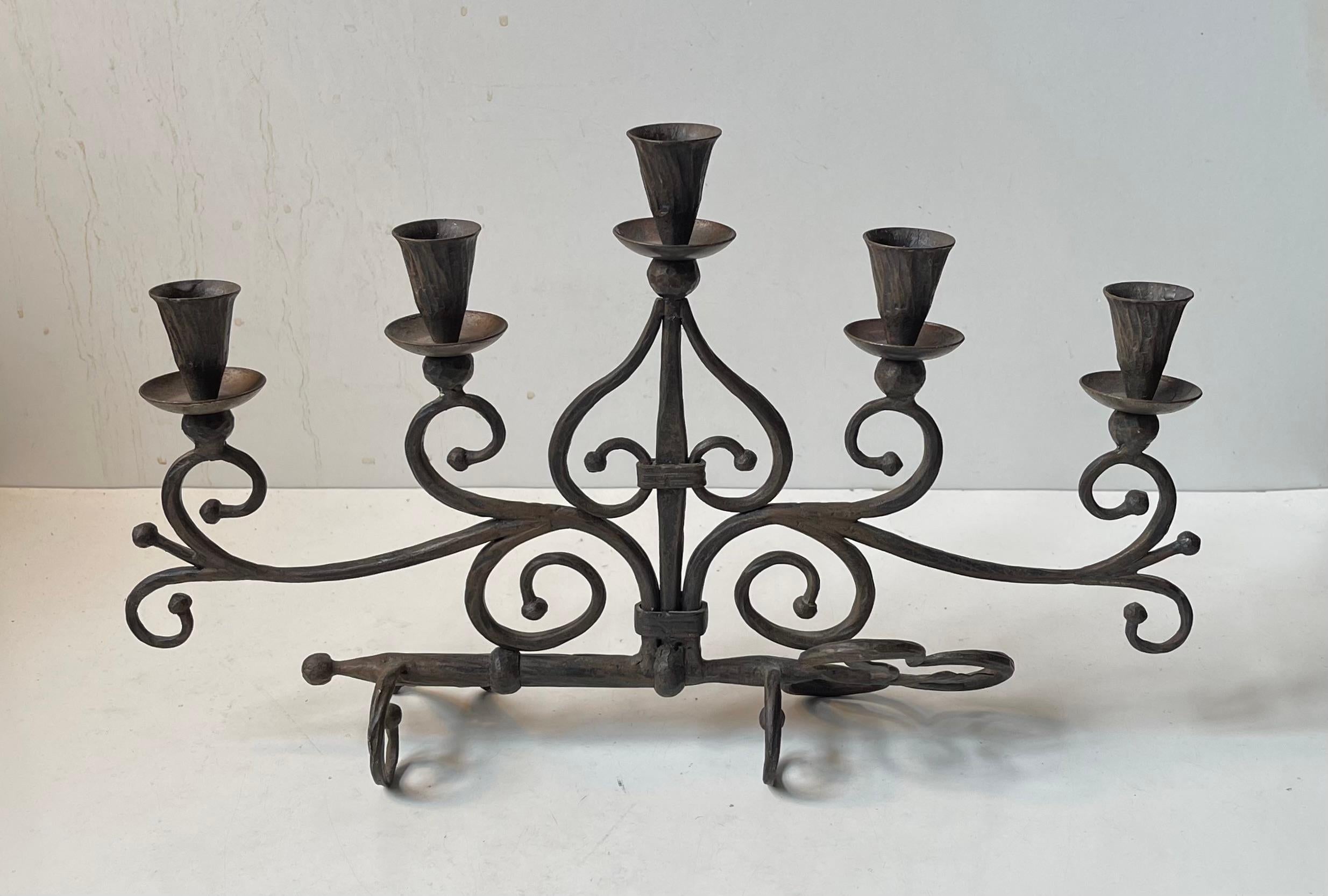Old Italian Hand-Forged Wrought Iron Church 'Key' Candelabra w. 5 arms For Sale 3