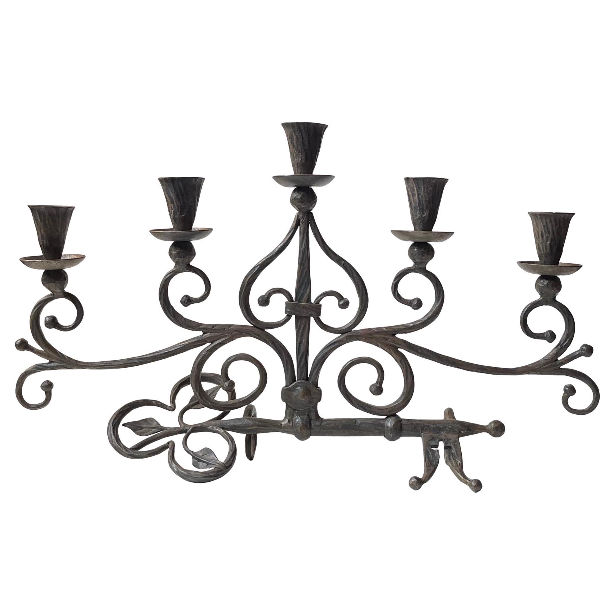 Old Italian Hand-Forged Wrought Iron Church 'Key' Candelabra w. 5 arms For Sale