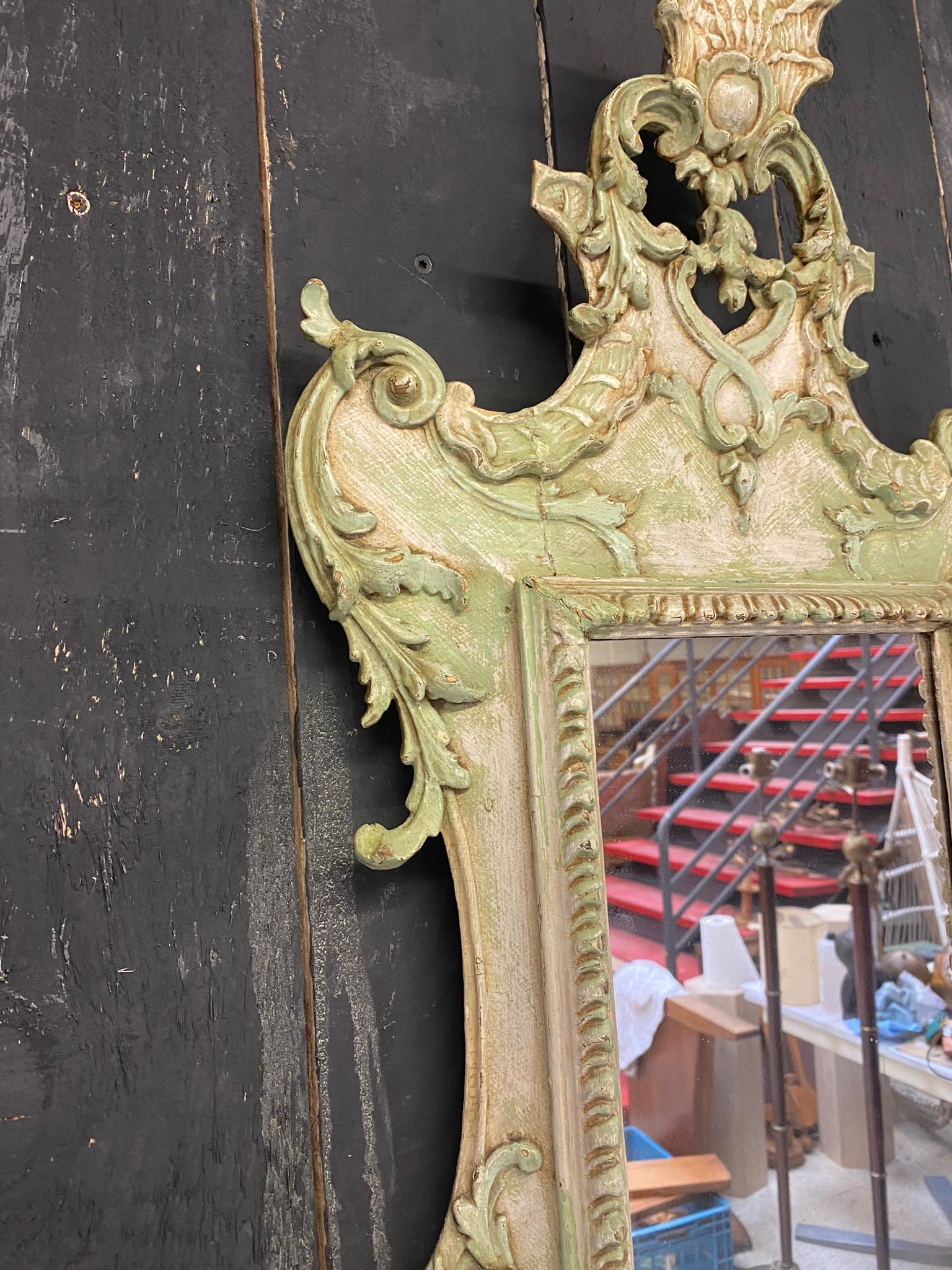 Old Italian Mirror in Carved and Patinated Wood circa 1900 For Sale 8