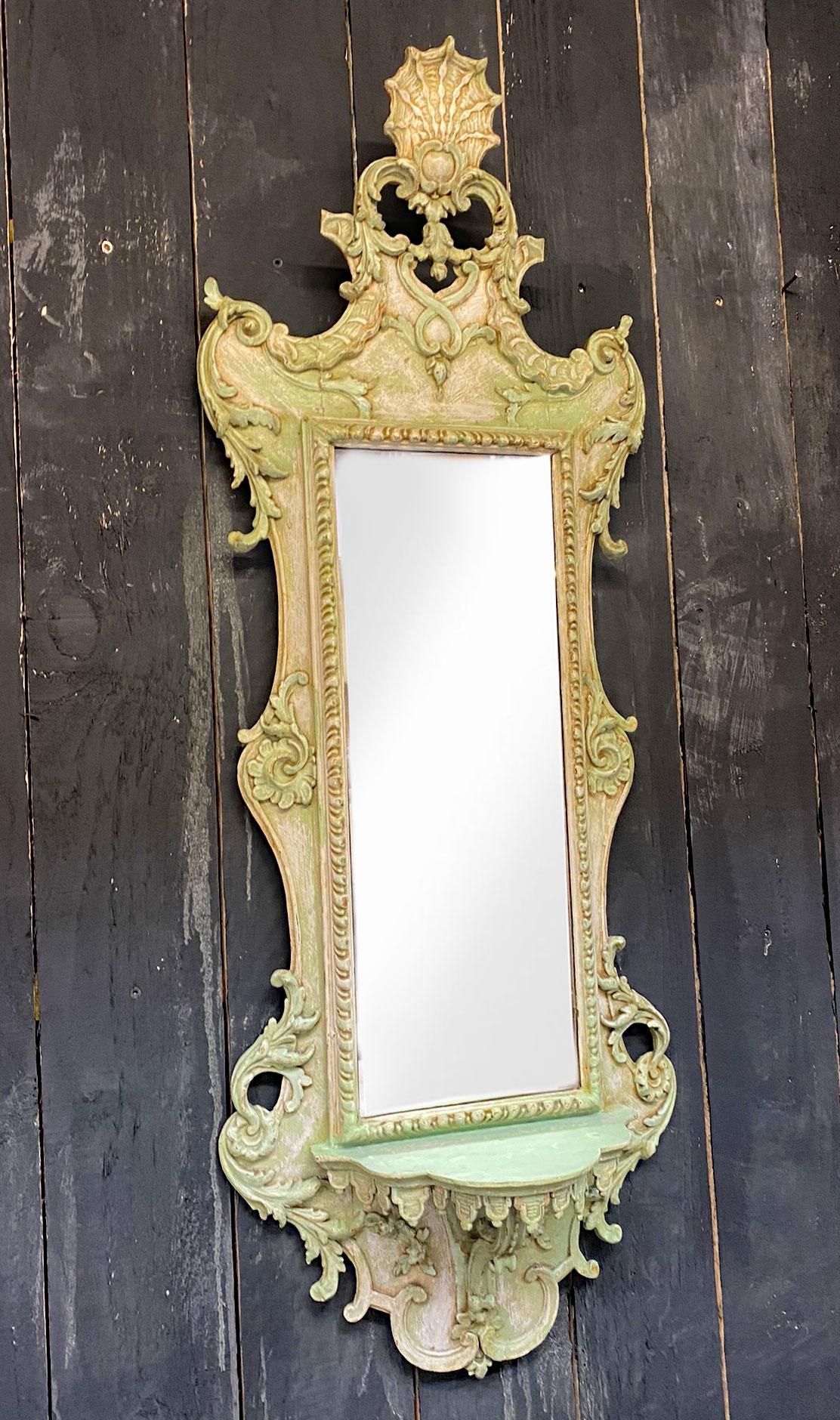 Louis XV Old Italian Mirror in Carved and Patinated Wood circa 1900 For Sale