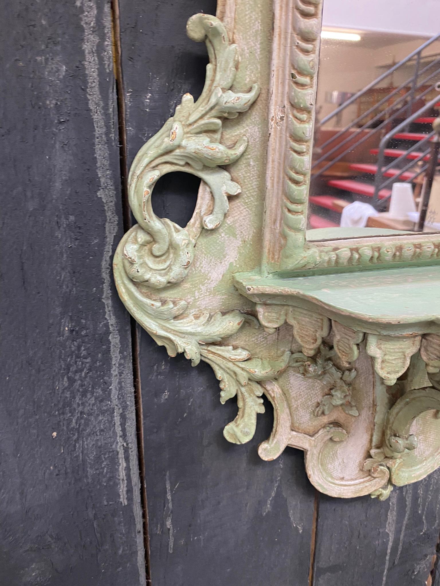 Old Italian Mirror in Carved and Patinated Wood circa 1900 For Sale 1