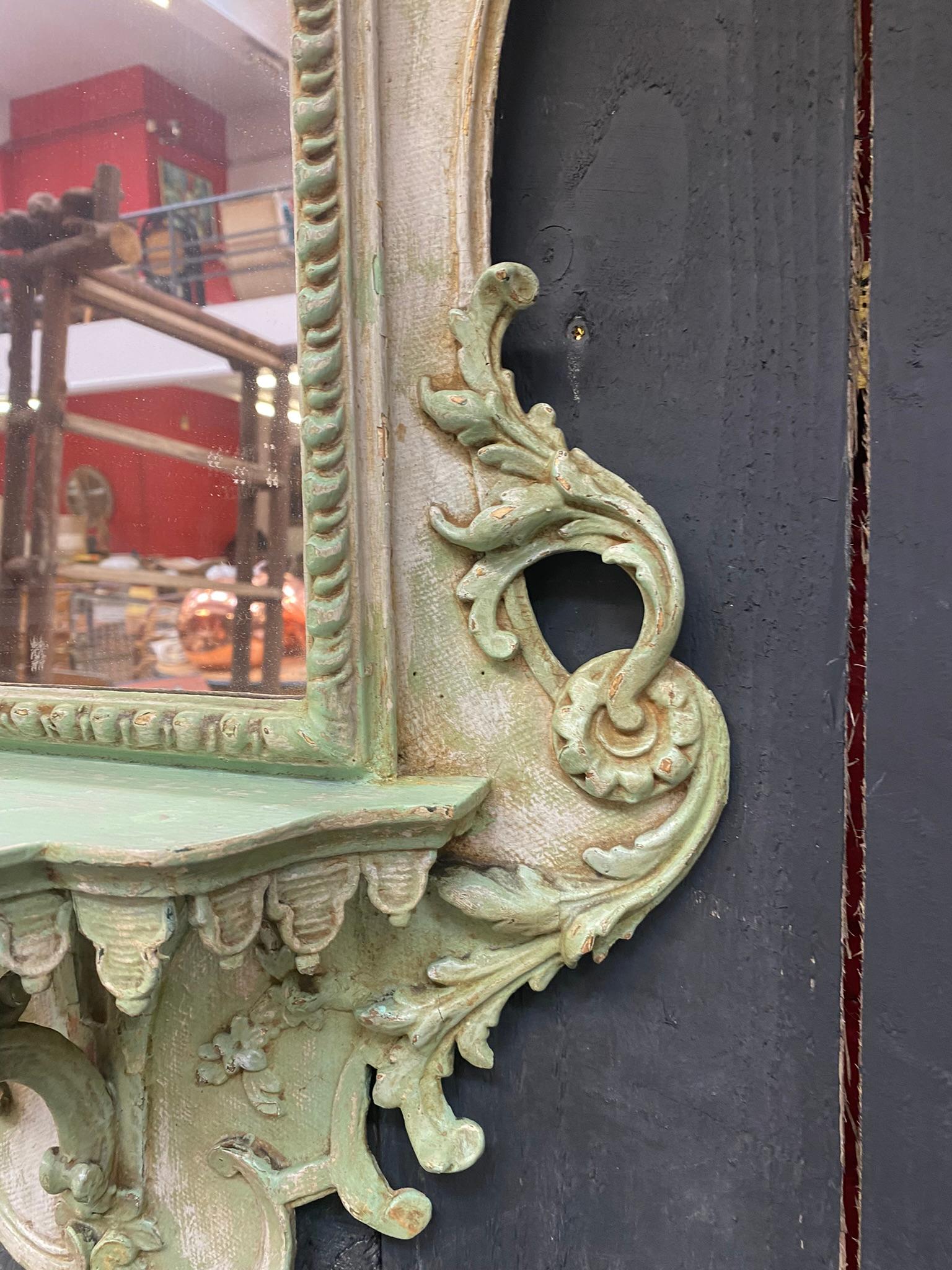 Old Italian Mirror in Carved and Patinated Wood circa 1900 For Sale 3