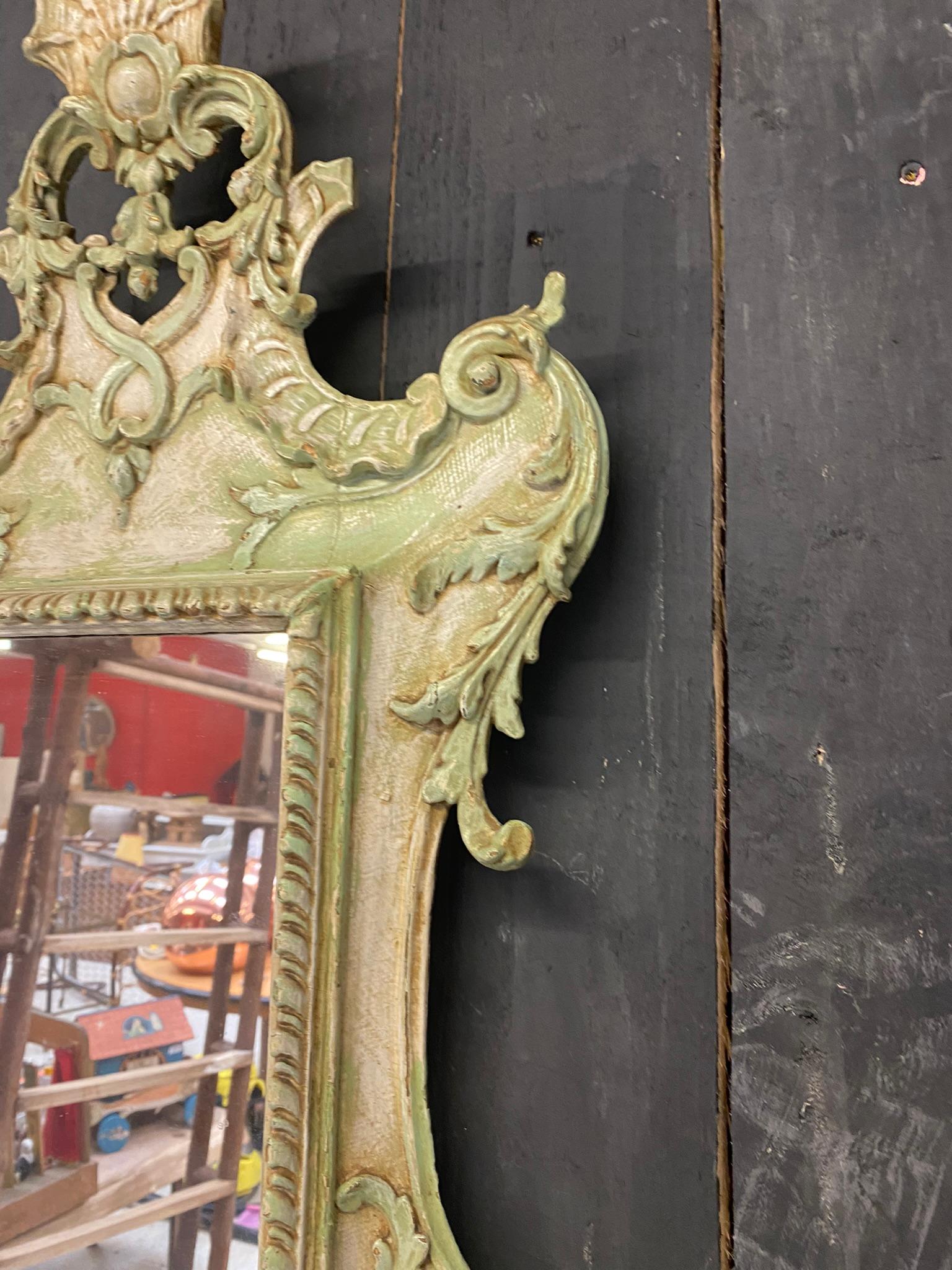 Old Italian Mirror in Carved and Patinated Wood circa 1900 For Sale 4