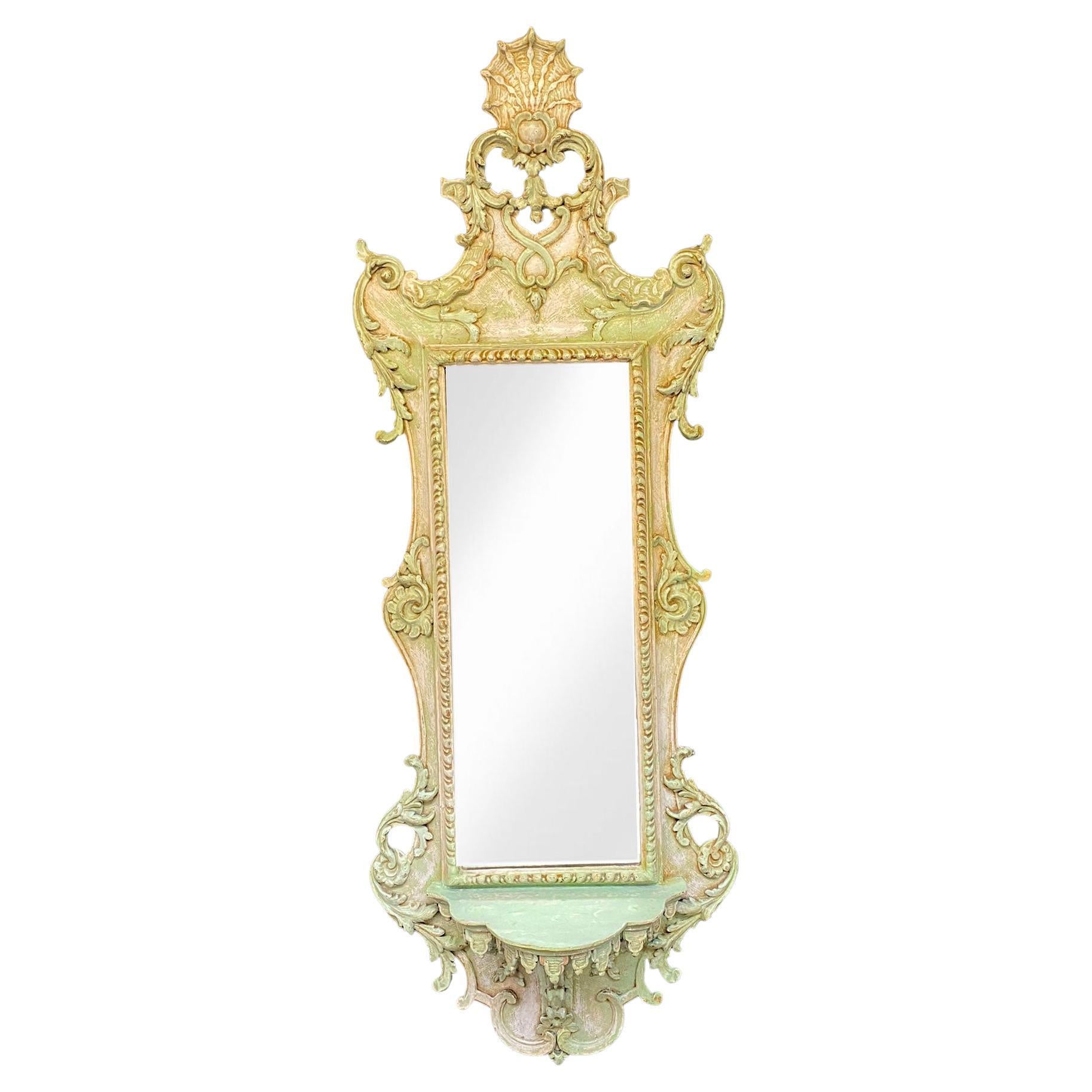 Old Italian Mirror in Carved and Patinated Wood circa 1900