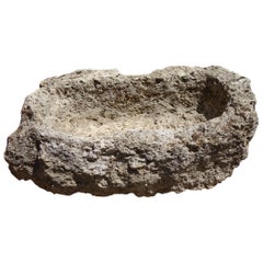 Old Italian Primitive Fossil Stone Trough Hand Carved from Ancient Limestone 