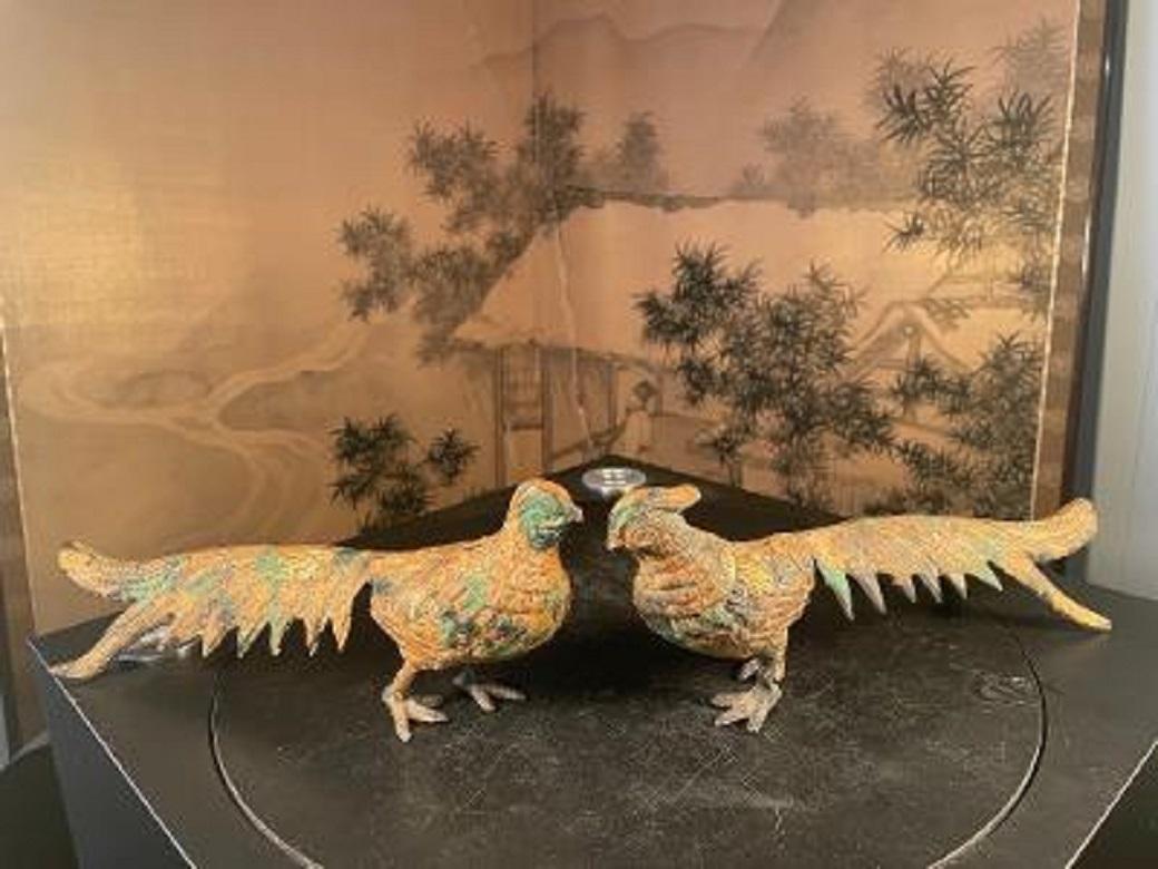 Old Japan Pair Exotic Gilt Long Tailed Pheasants  6