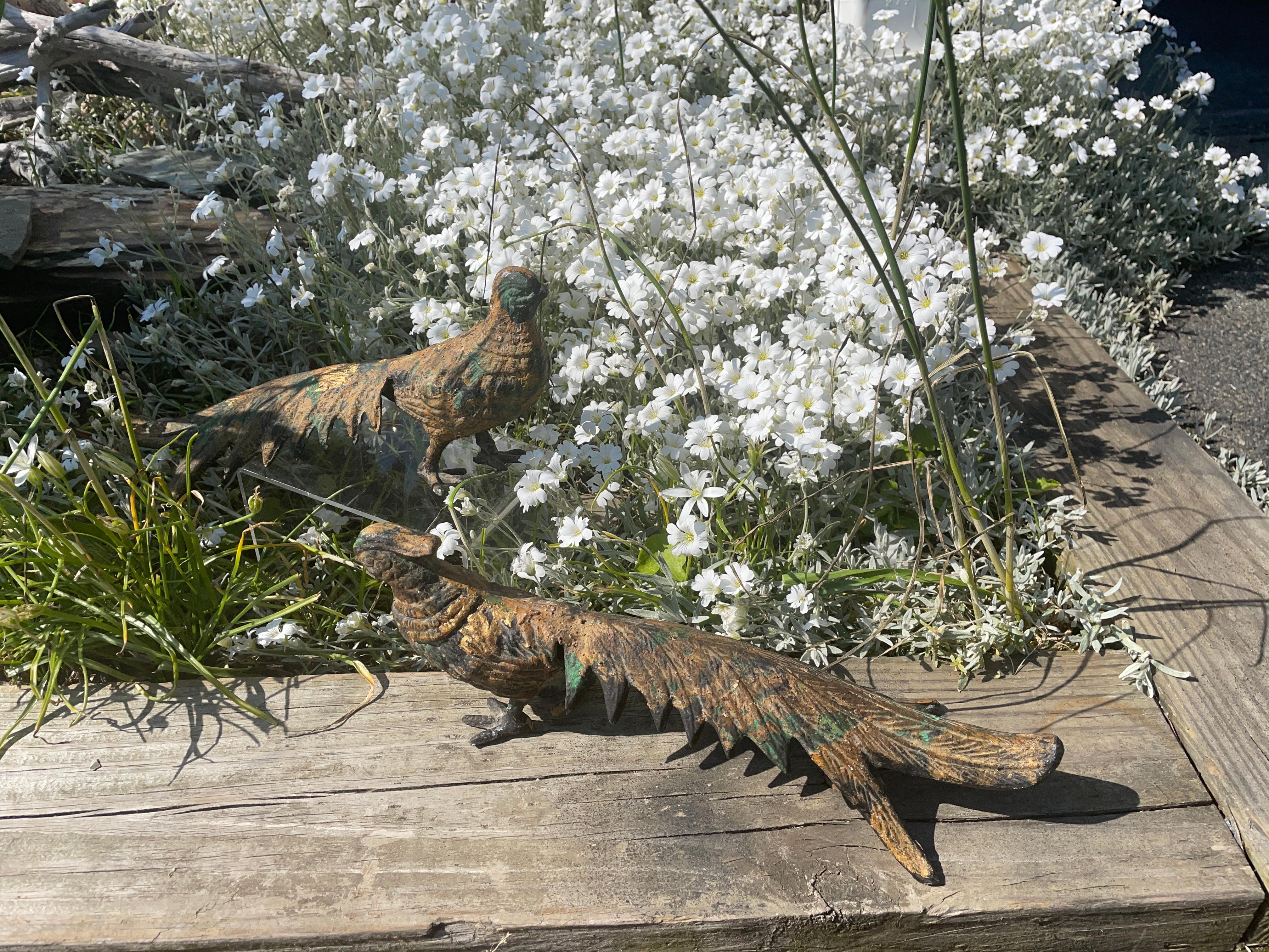 Old Japan Pair Exotic Gilt Long Tailed Pheasants  In Good Condition In South Burlington, VT