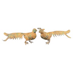 Old Japan Pair Exotic Gilt Long Tailed Pheasants