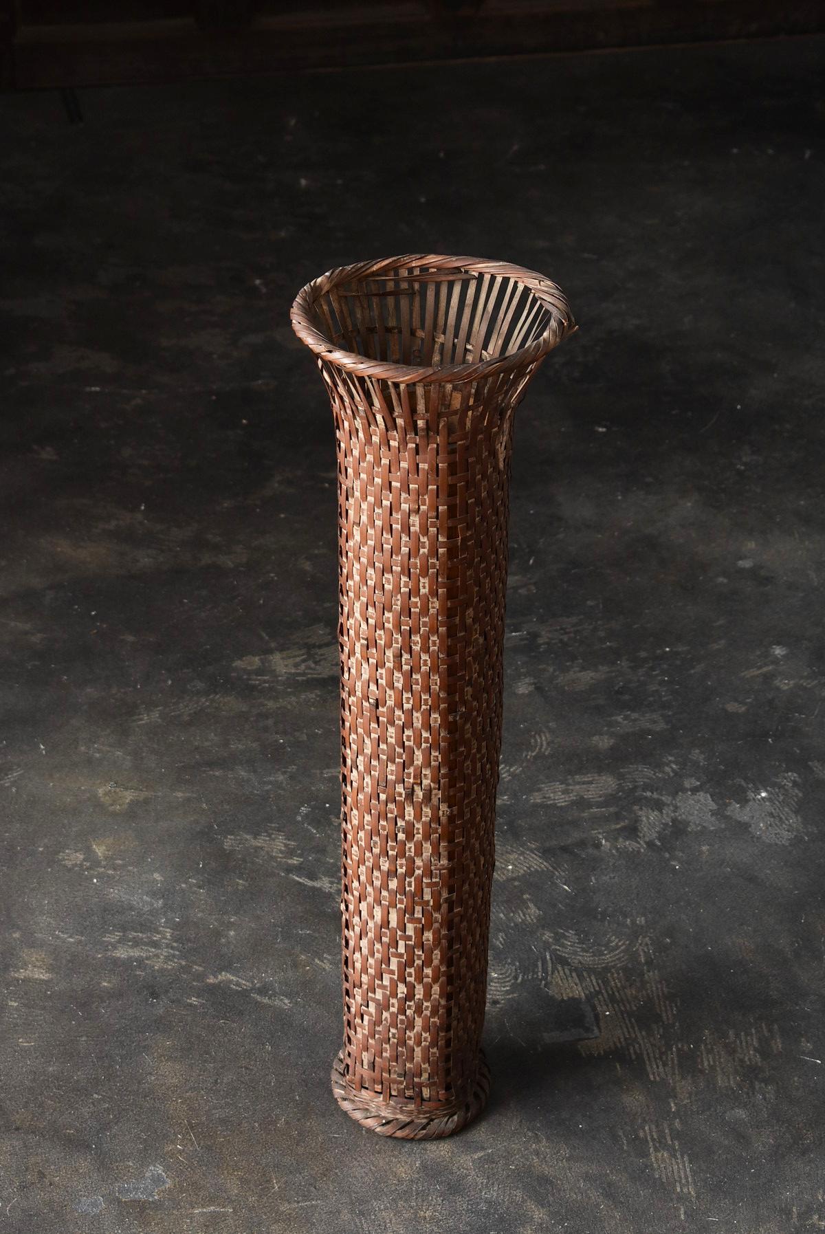 Woven Old Japanese Bamboo Vase Tube / Antique Vase / 20th Century/Wabi-Sabi Art