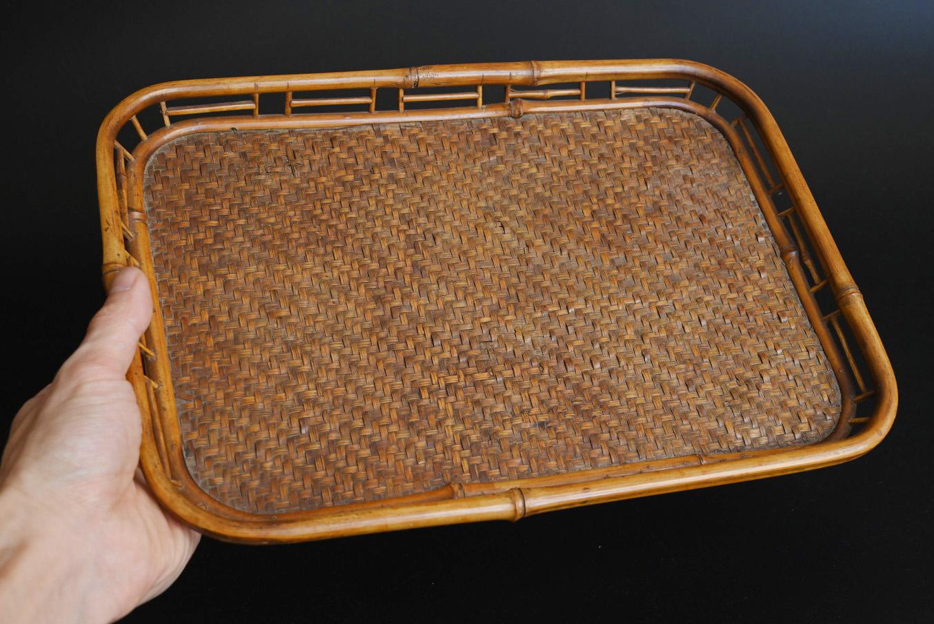Bandeja antigua tejida en bambú japonés/Siglo XX/Bandeja tejida a mano/MINGEI Taisho en venta