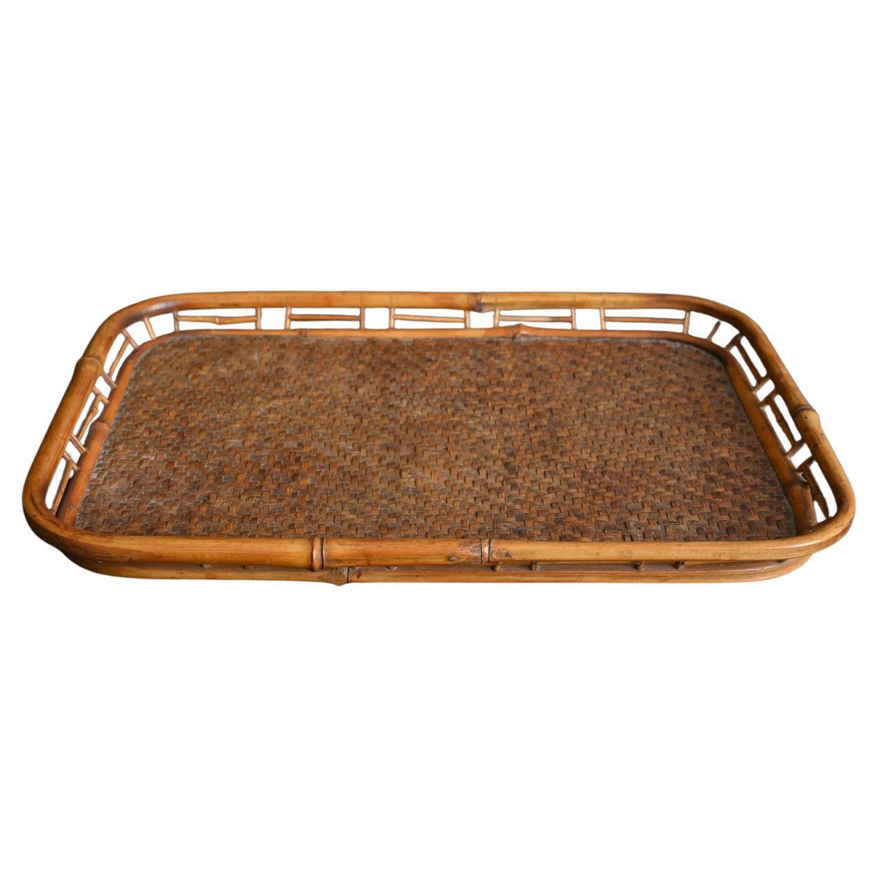 Old Japanese bamboo woven tray/20th century/Hand-woven tray/MINGEI