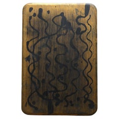 Old Japanese black lacquer and gold plate / abstract painting-like / decorative