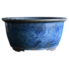 Old Japanese Blue Glaze Flowerpot / Beautiful Planter / Bonsai Pot