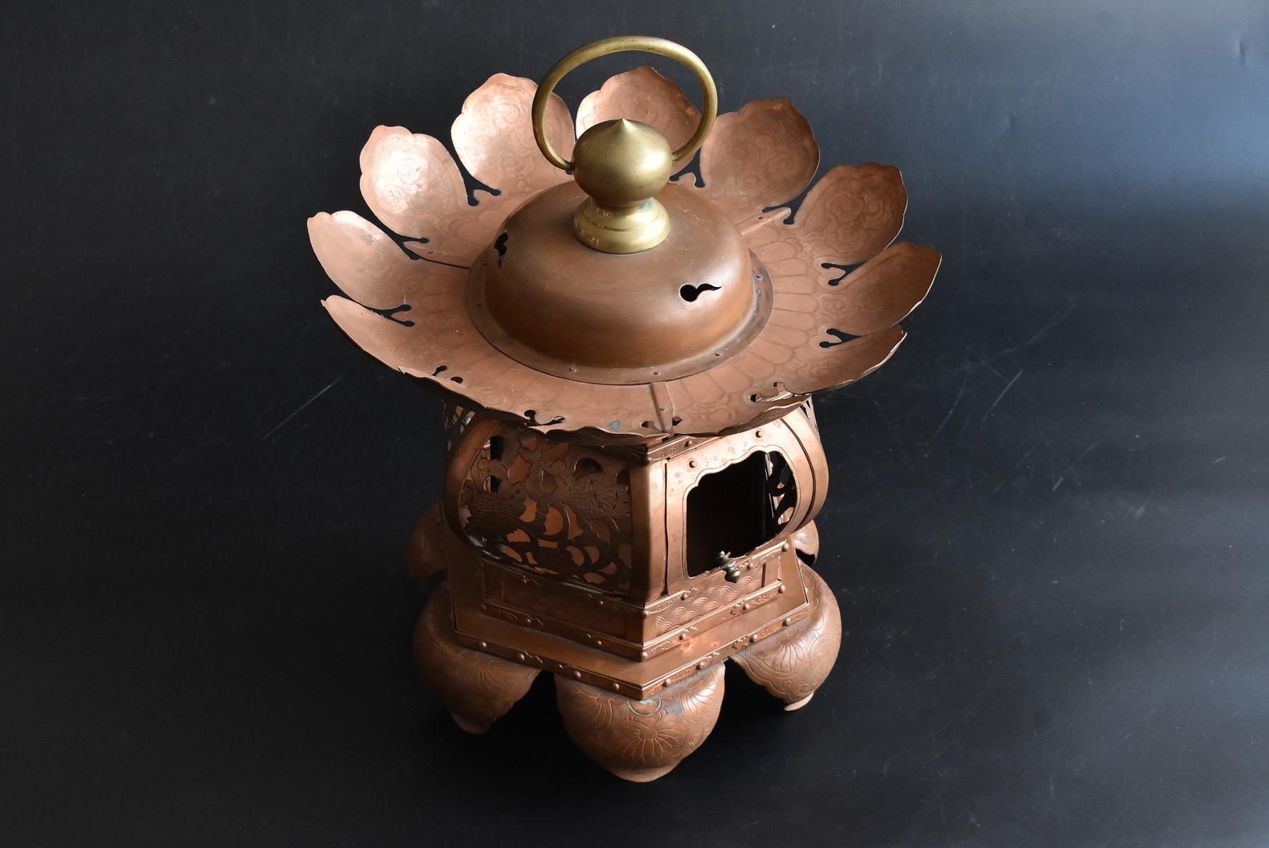 Old Japanese Copper Hanging Lantern / Showa Period / Gorgeous Temple Lighting 3