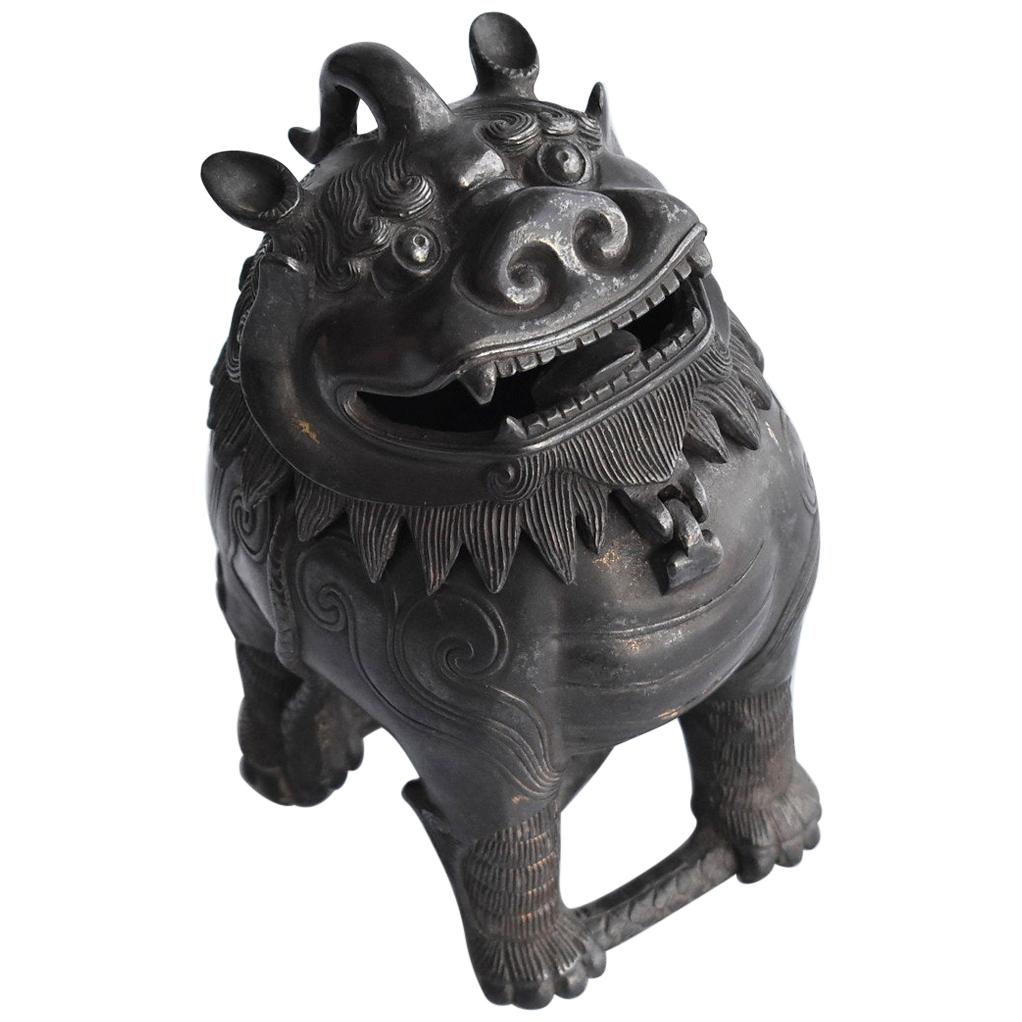 Old Japanese Copperware or Incense Burner in the Shape of a Lion/Carved Figurine