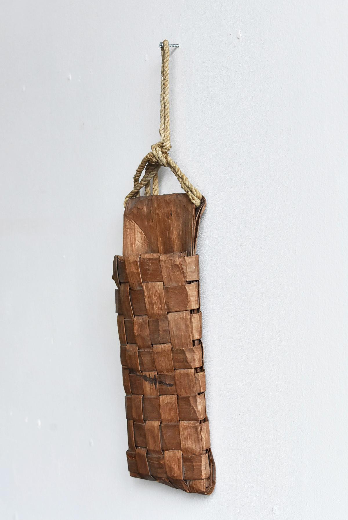 Woven Old Japanese Folk Art / Farmer's Tools Made of Bark / Wall Hangings Vase