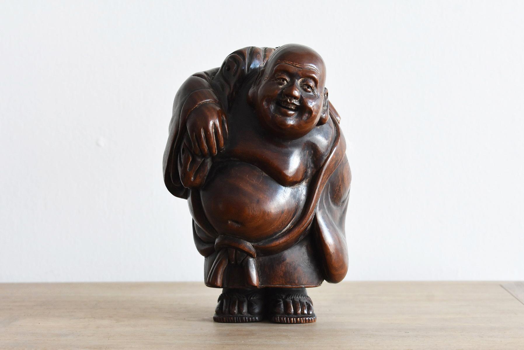 Alter japanischer Gott „“Ho-te-i“, Holzskulptur, Buddha-Statue, 1912-1950 im Angebot 12