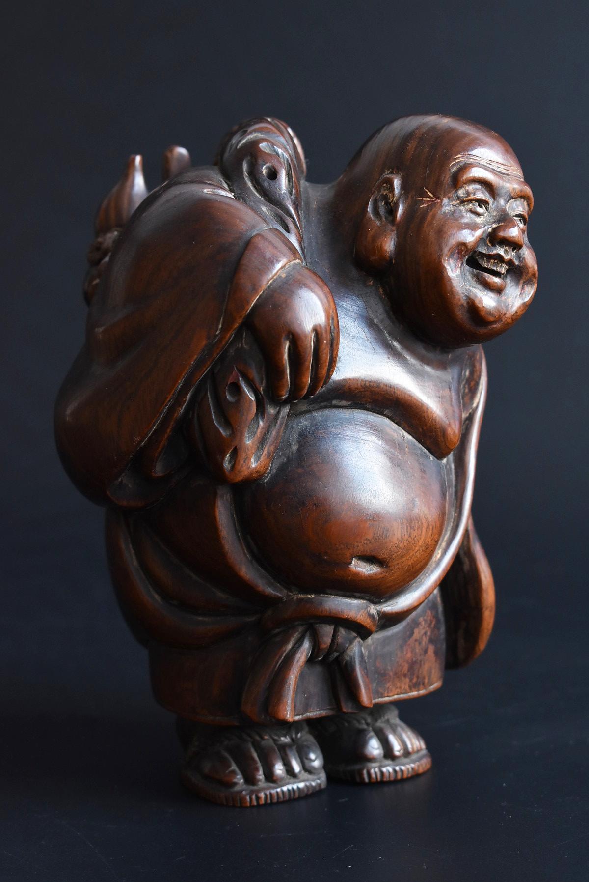 Alter japanischer Gott „“Ho-te-i“, Holzskulptur, Buddha-Statue, 1912-1950 im Angebot 1