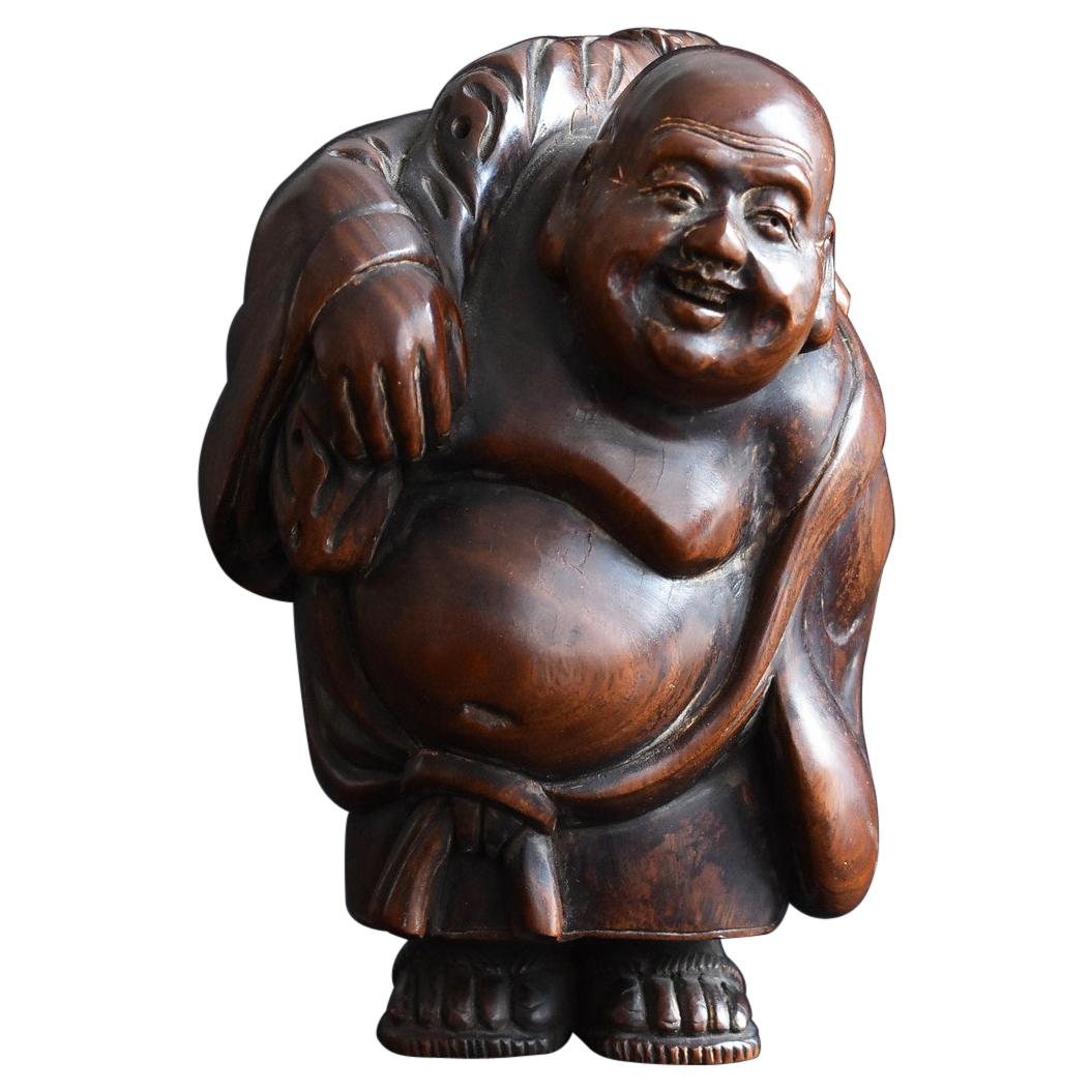 Old Japanese God "Ho-te-i", Wooden Sculpture, Buddha statue, 1912-1950