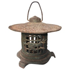 Retro Old Japanese Hand Cast Lantern Birds, Bamboo and Plum Trees